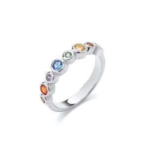 Sterling Silver & Rainbow Cubic Zirconia Bubble Ring