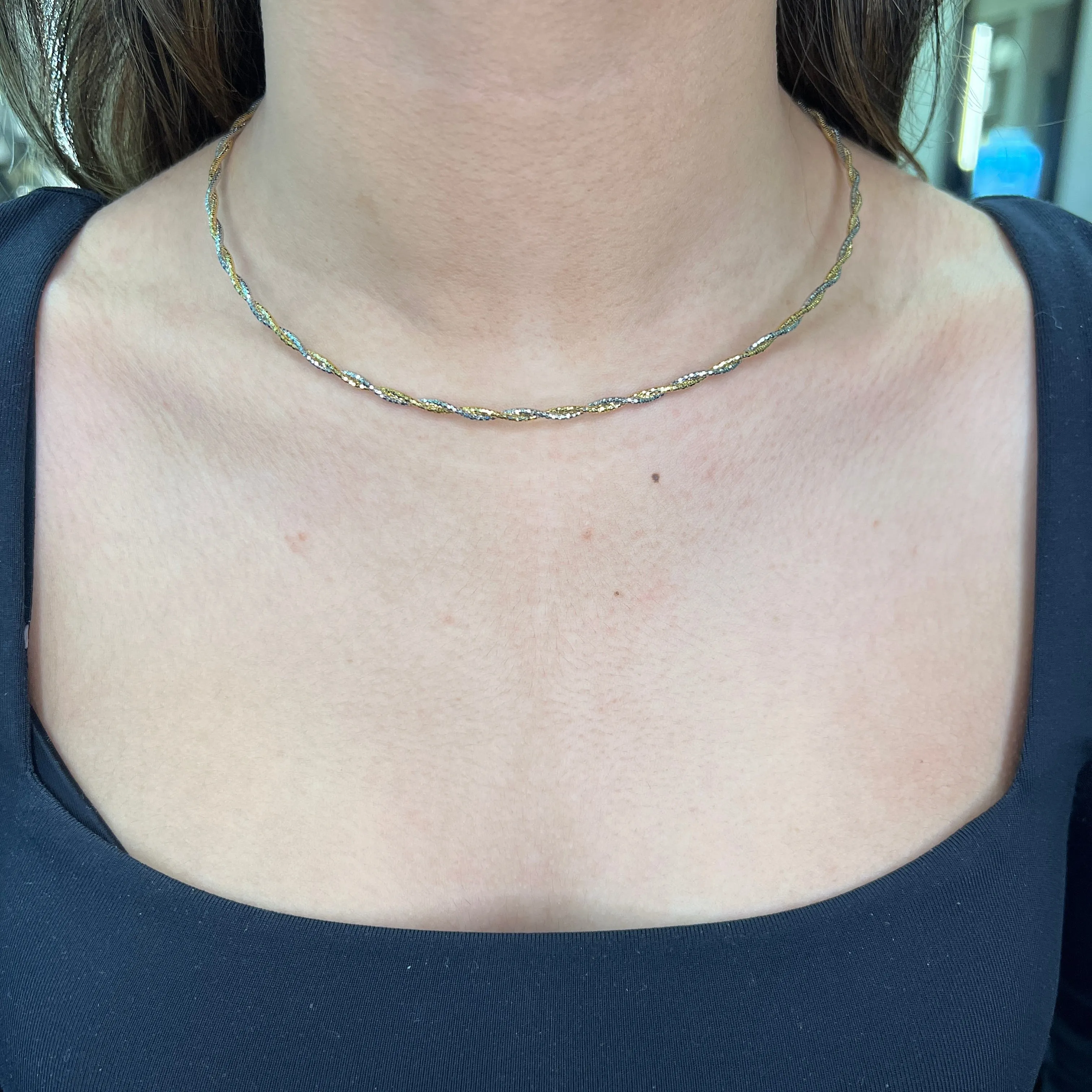 Sterling Silver and Gold Plated Spring Omega Diamond Cut Necklace