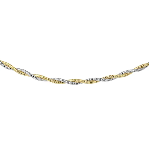 Sterling Silver and Gold Plated Spring Omega Diamond Cut Necklace
