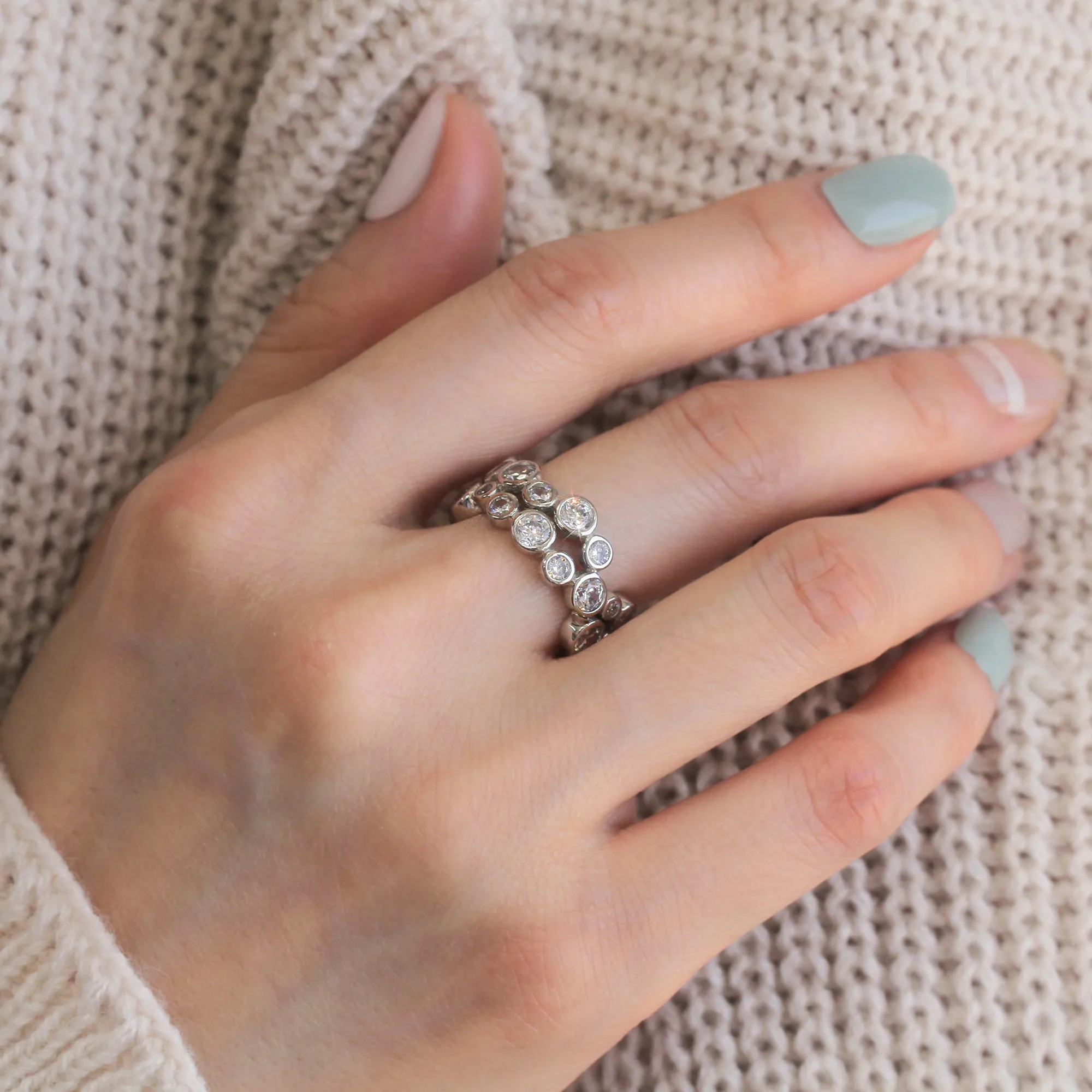 Sterling Silver Asymmetrical Two Row Full Eternity Ring