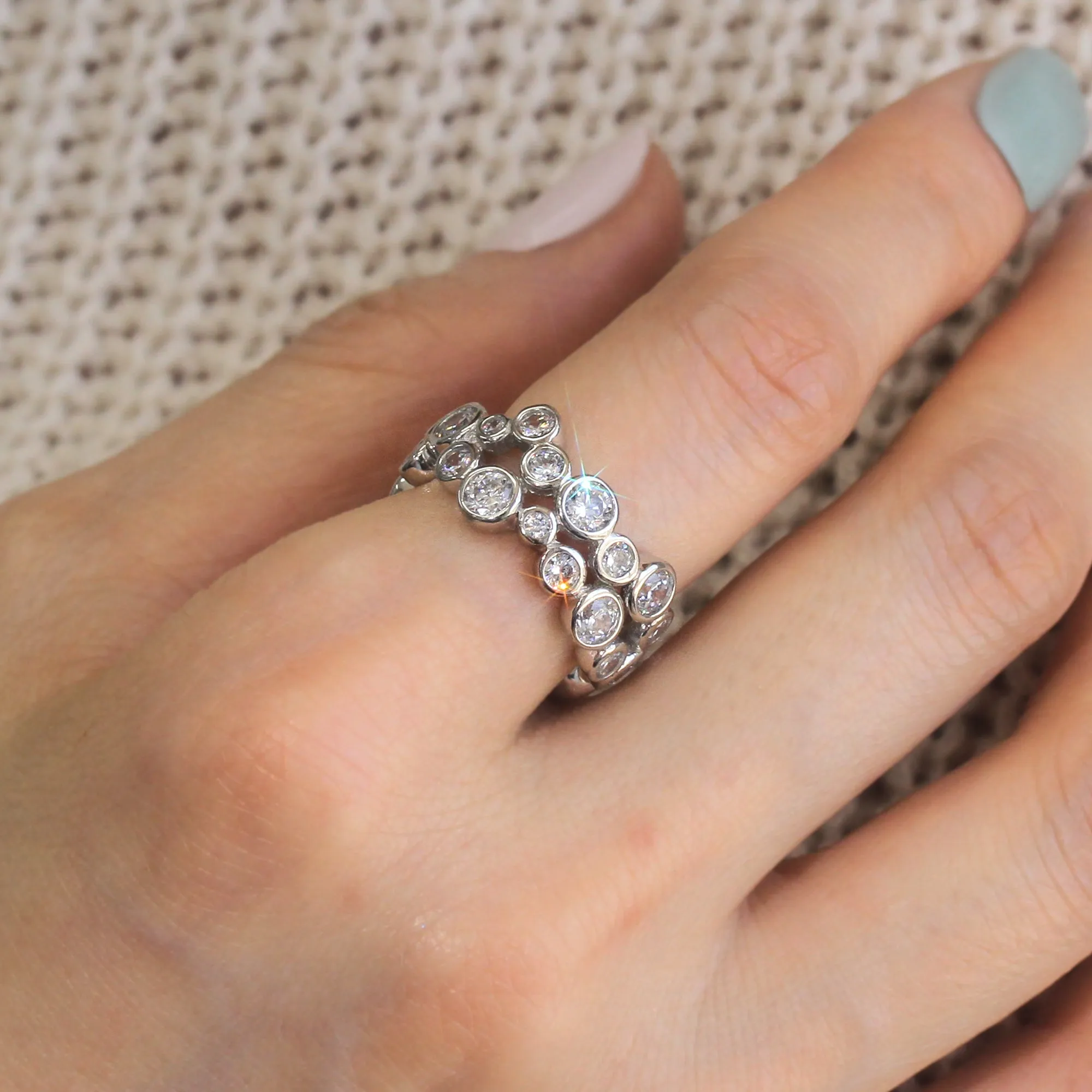 Sterling Silver Asymmetrical Two Row Full Eternity Ring