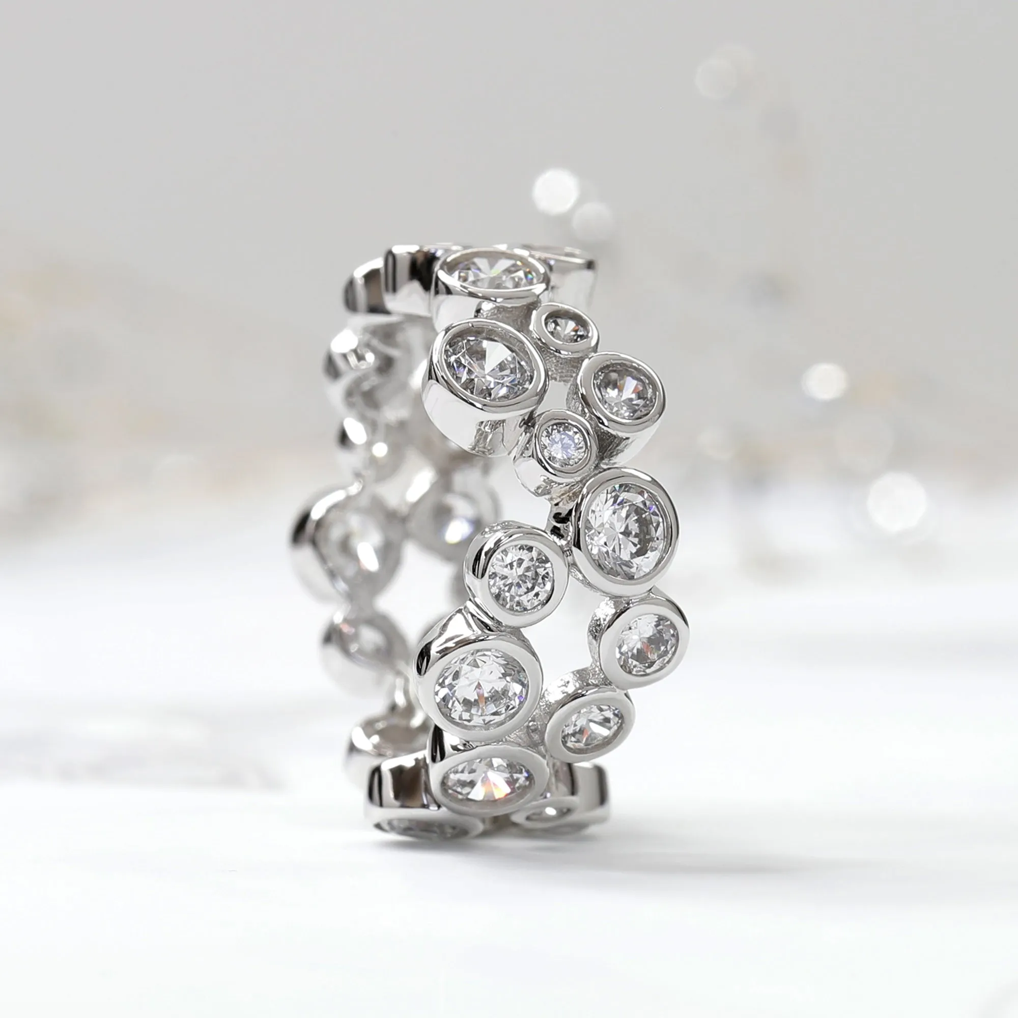 Sterling Silver Asymmetrical Two Row Full Eternity Ring