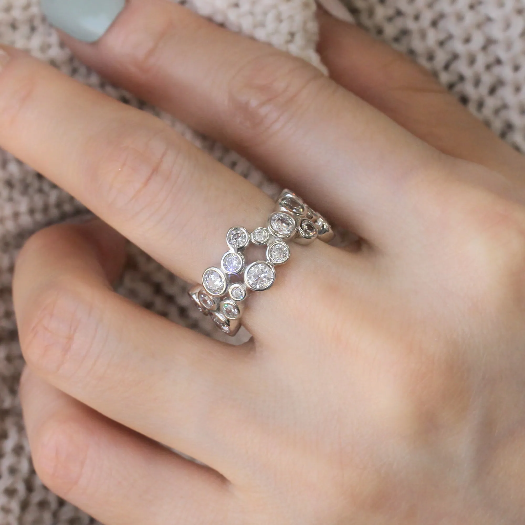 Sterling Silver Asymmetrical Two Row Full Eternity Ring