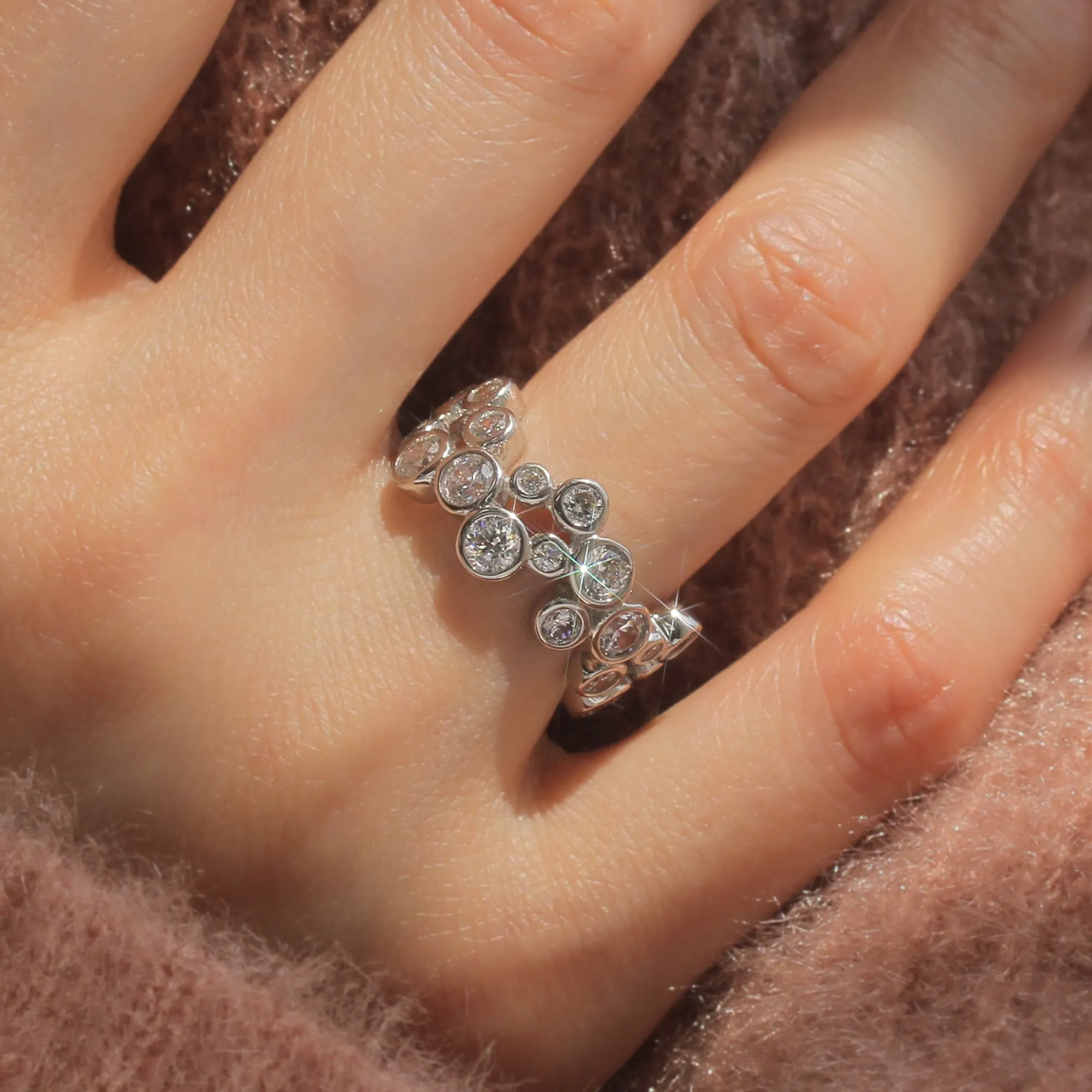Sterling Silver Asymmetrical Two Row Full Eternity Ring
