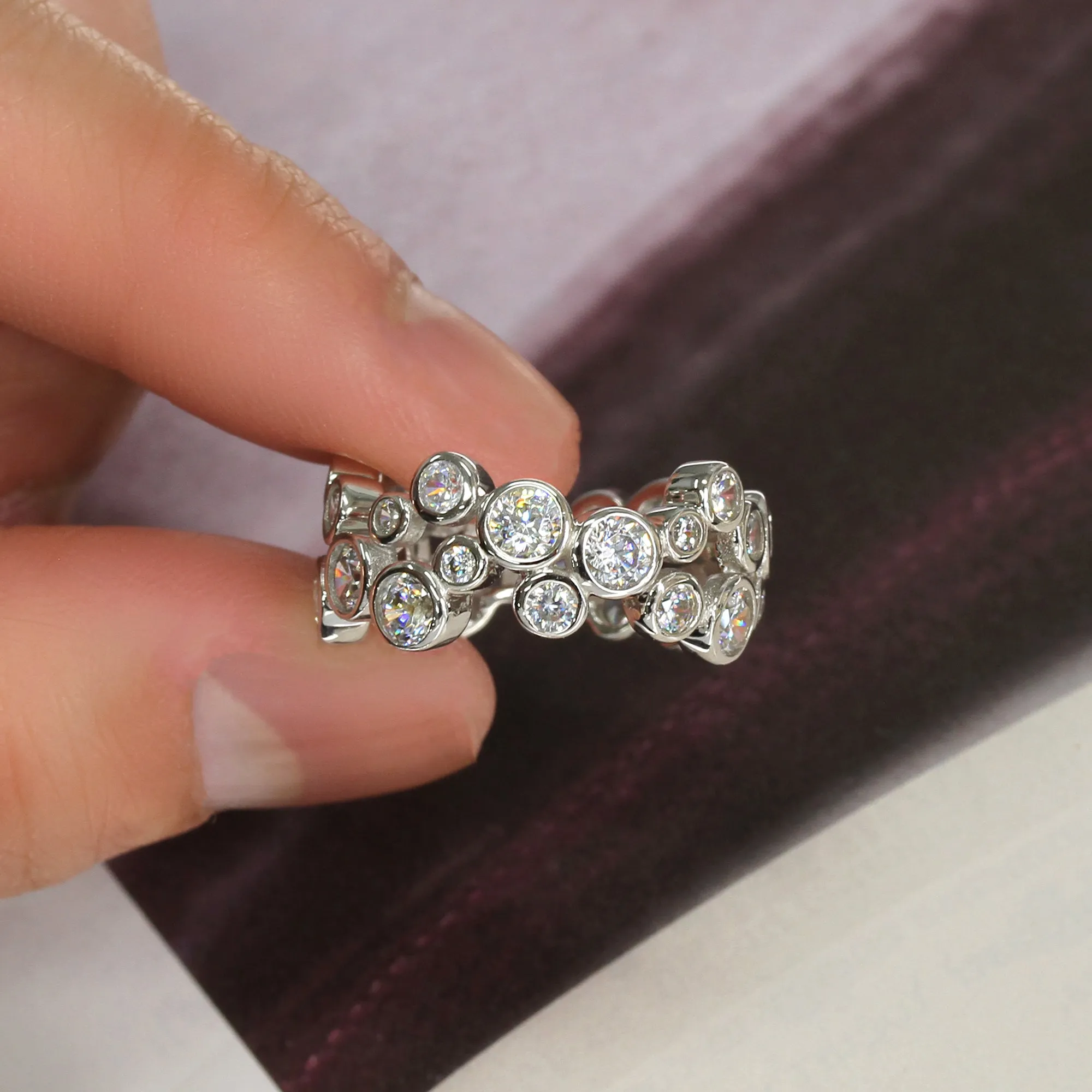 Sterling Silver Asymmetrical Two Row Full Eternity Ring