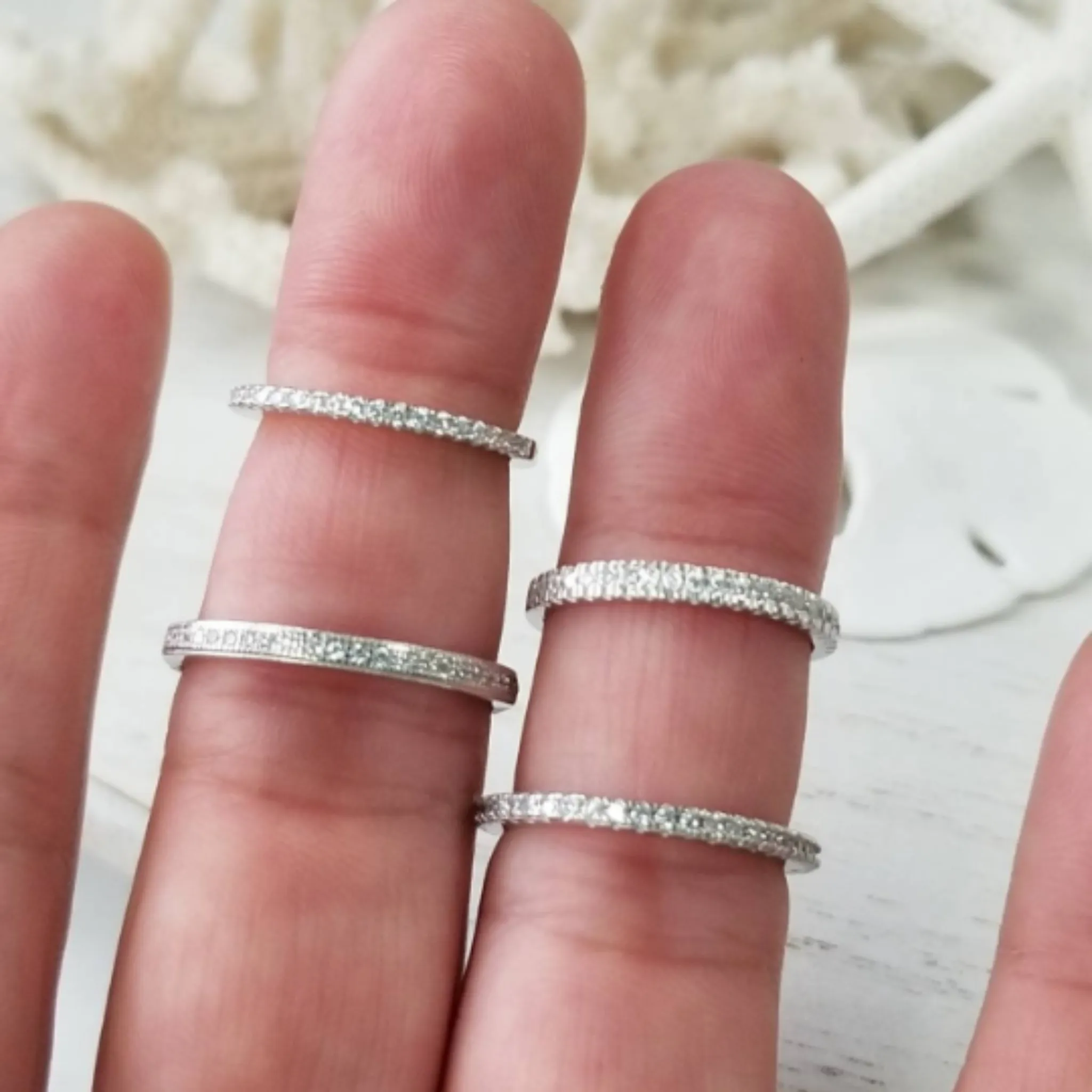 Sterling Silver CZ Eternity or Pave Band