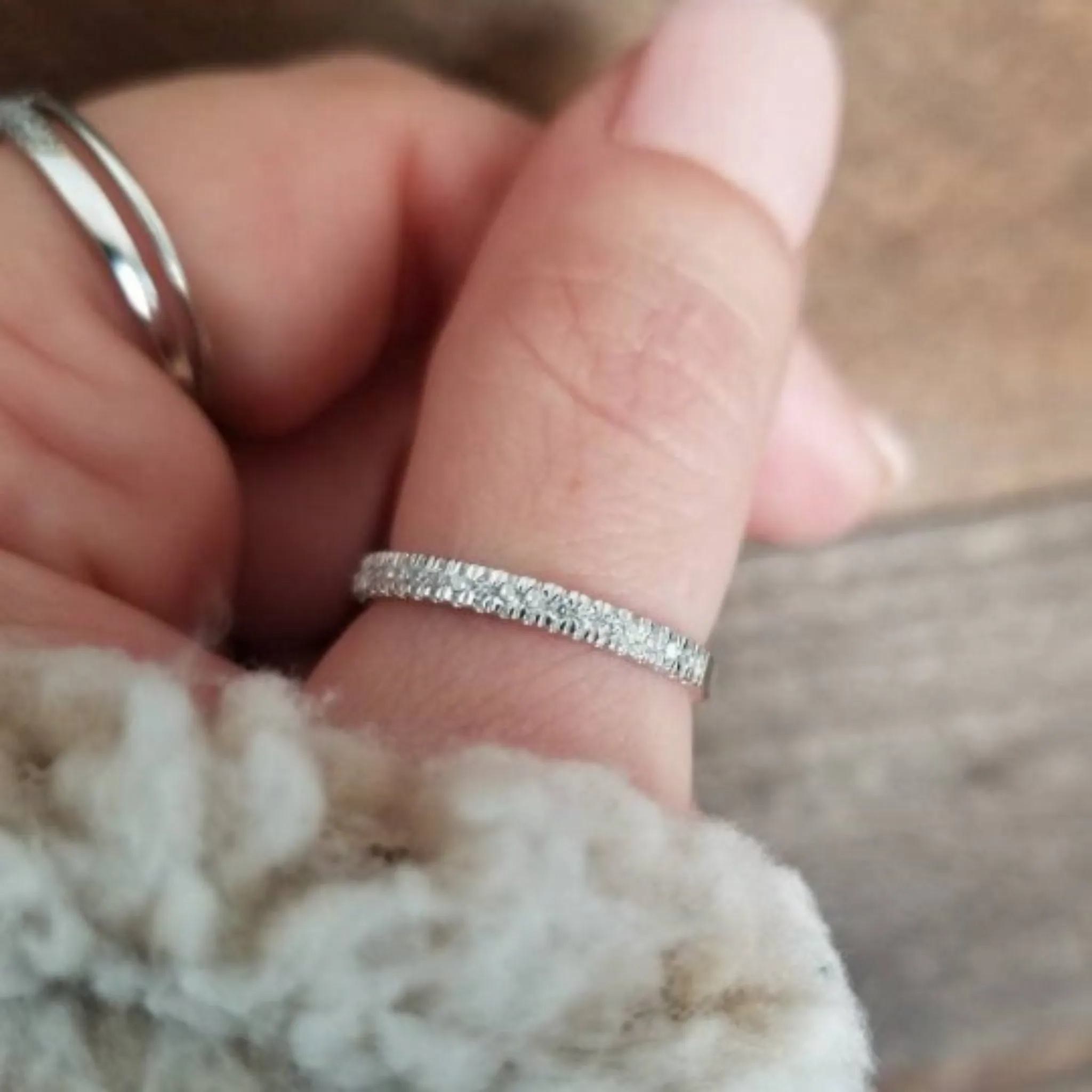 Sterling Silver CZ Eternity or Pave Band