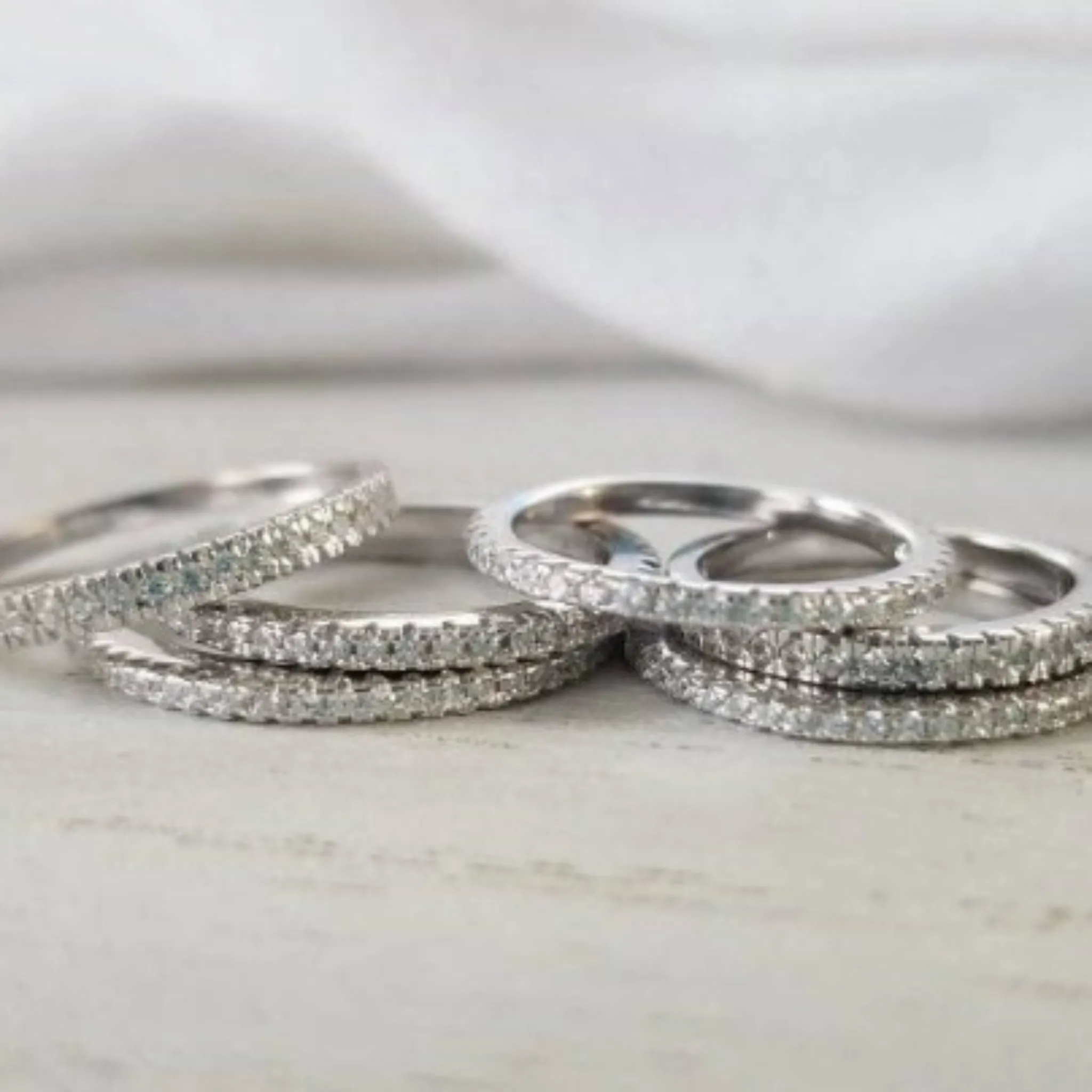 Sterling Silver CZ Eternity or Pave Band