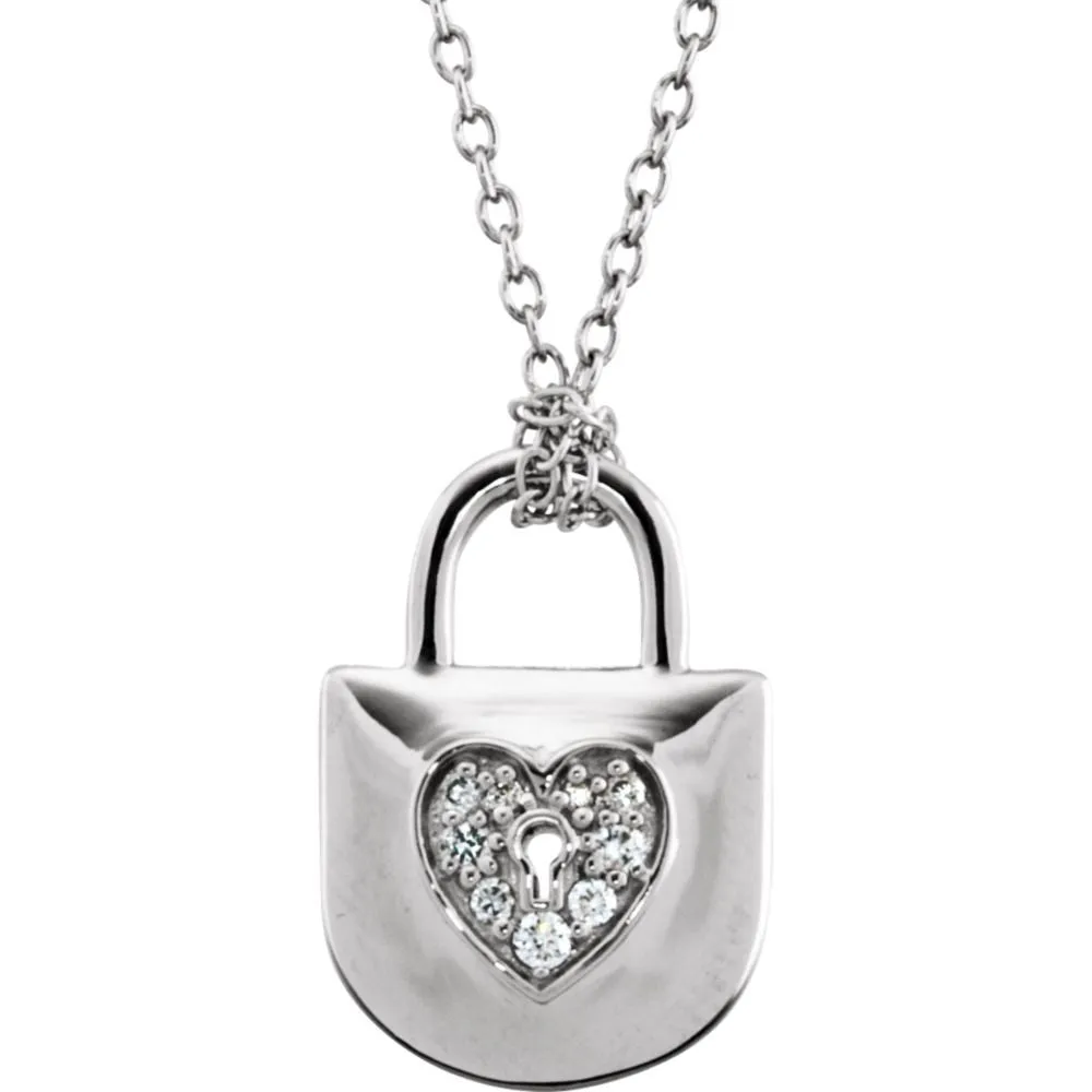 Sterling Silver Diamond Heart Lock Necklace
