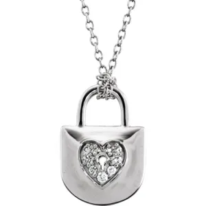 Sterling Silver Diamond Heart Lock Necklace