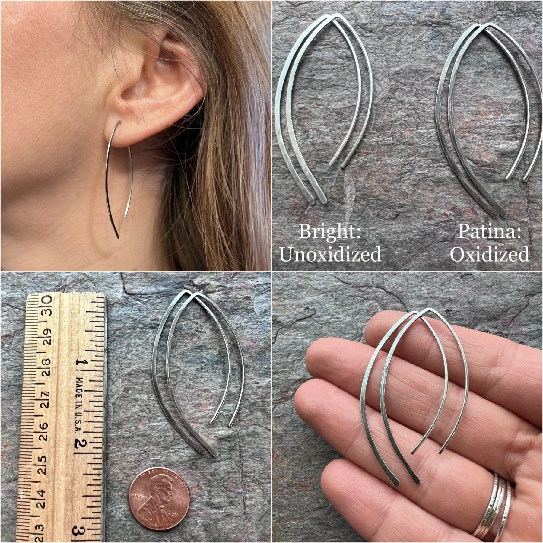Sterling Silver Earrings Graceful Curve Earrings - Lightweight Long Sterling Silver Earrings