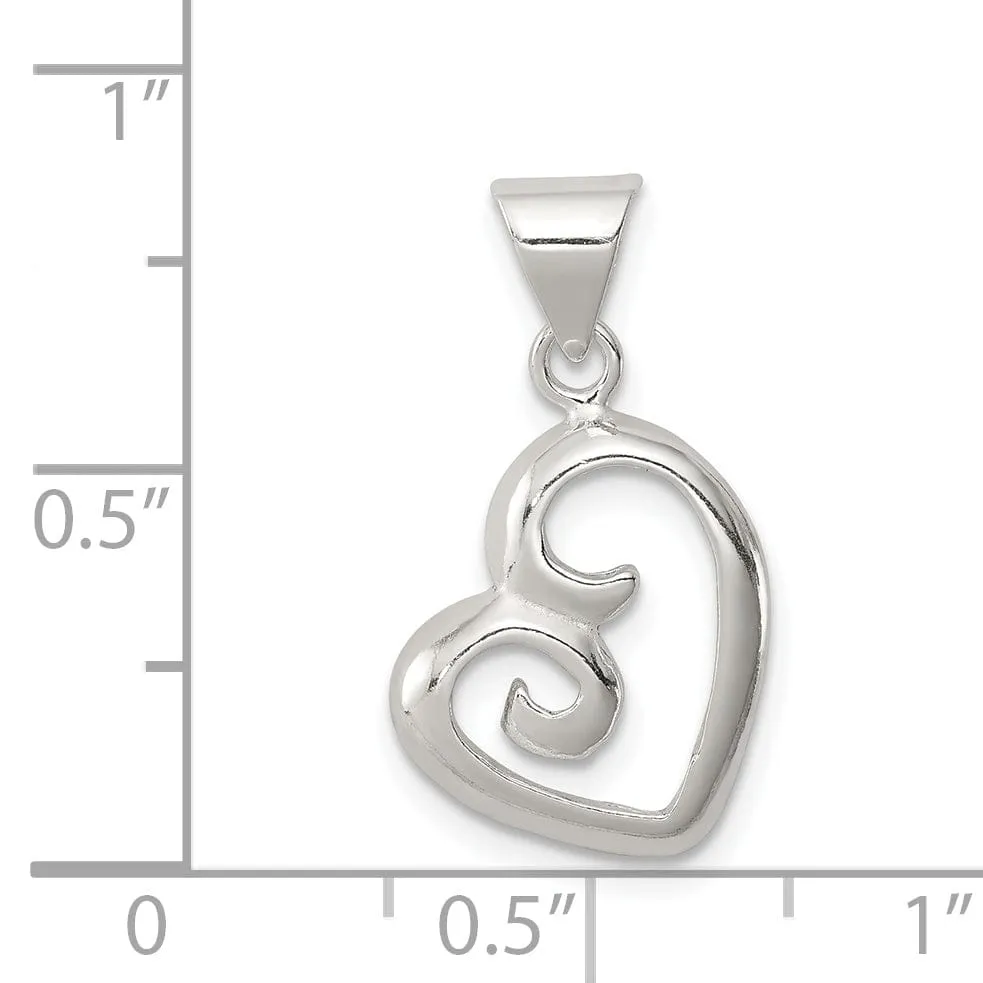 Sterling Silver Fancy Swirl Open Heart Pendant