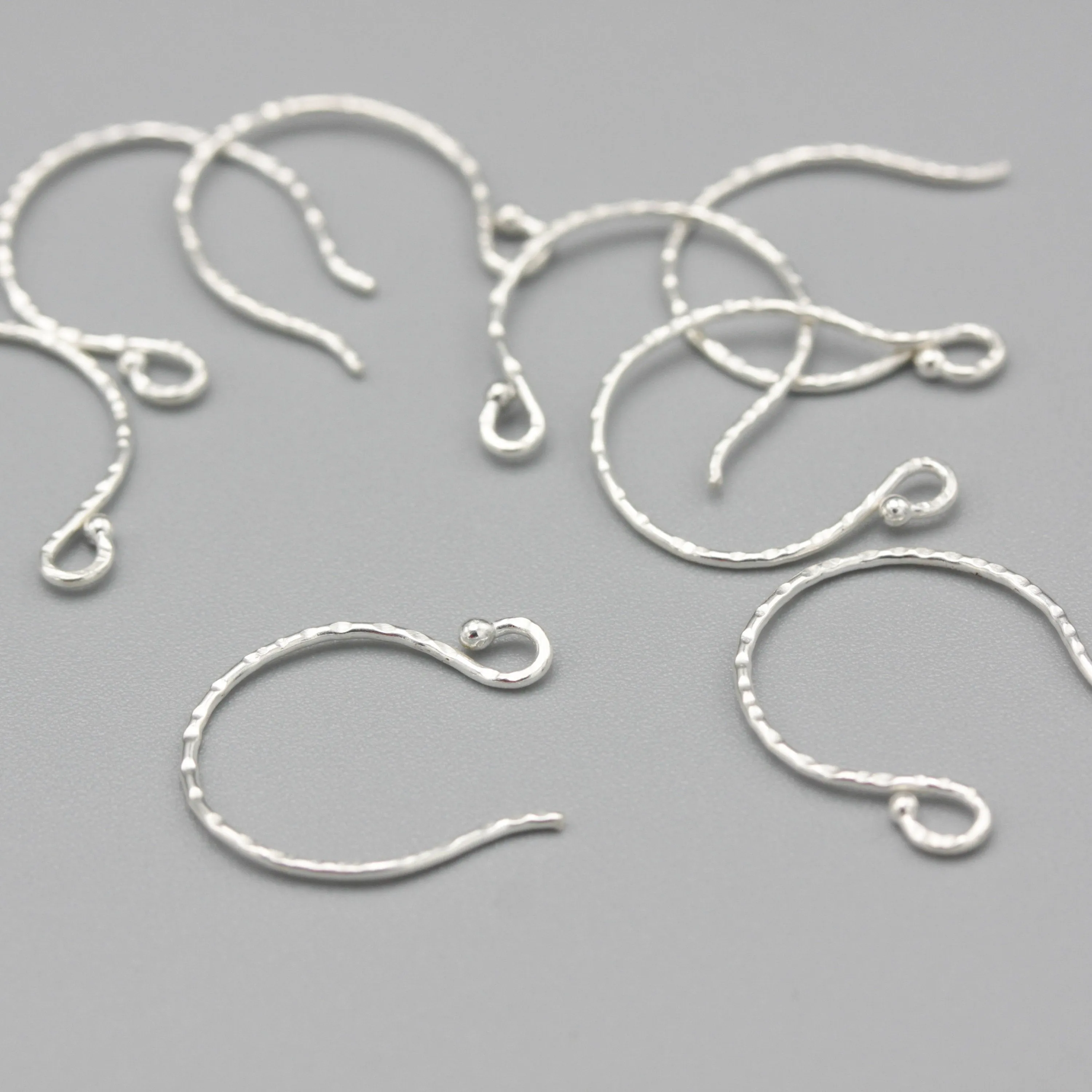 Sterling silver hammered earrings outside loop and ball, Ear Wires, 925 Sterling Silver, Ear Hooks, Simple Classic with 1.5mm ball