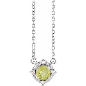 Sterling Silver Natural Peridot & .04 CTW Natural Diamond Halo-Style 18" Necklace