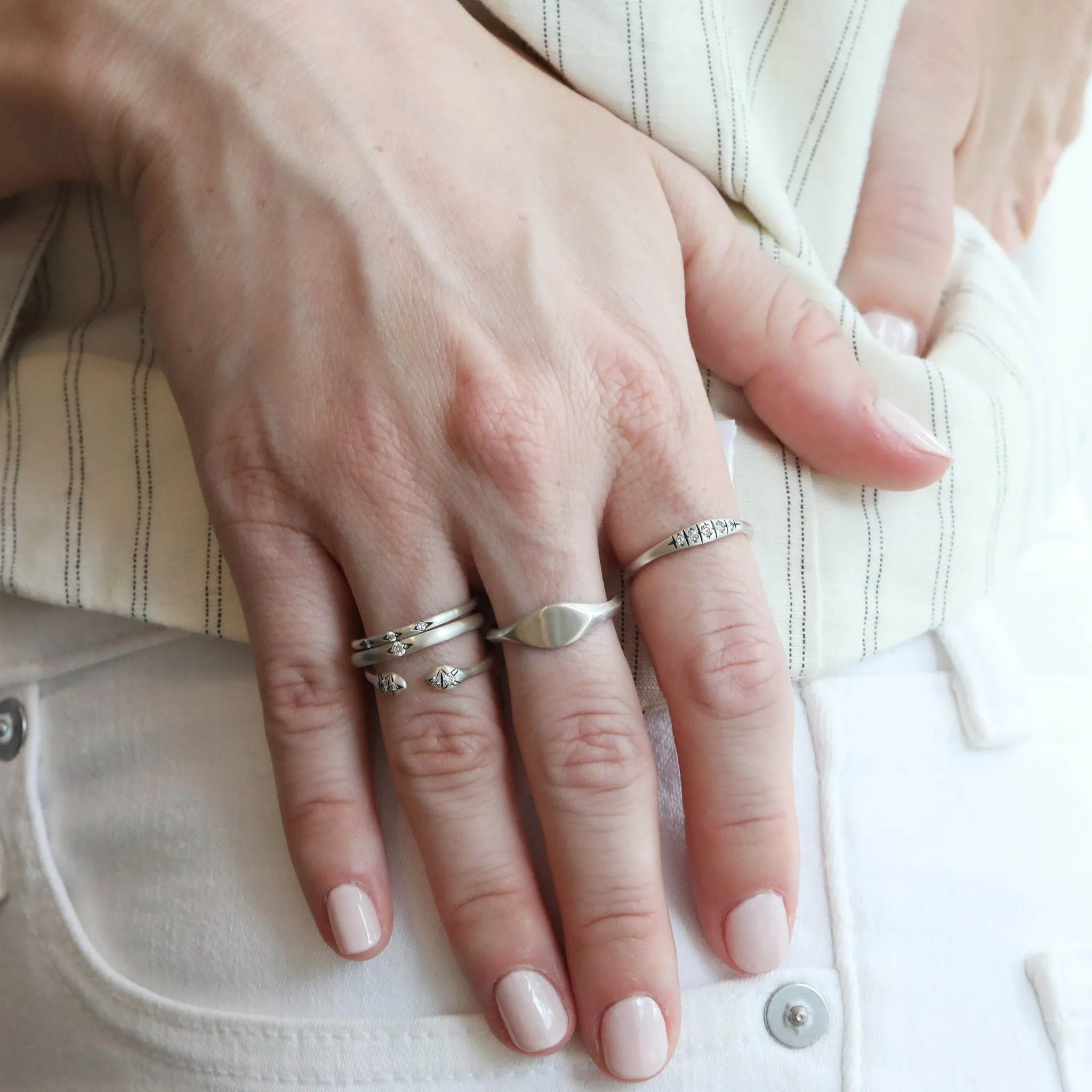 Sterling Silver "Basit" Band with Valley Set Diamond