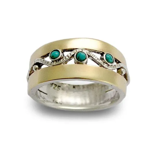 Sterling silver ring, silver yellow gold ring, zircons bad, mothers ring, birthstones ring, two toned band - Entertainment tonight R1240