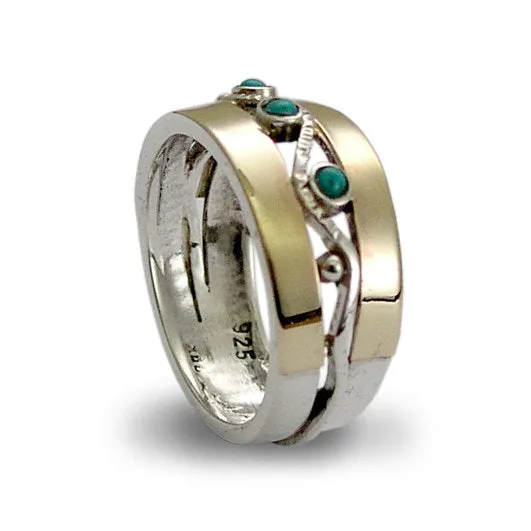 Sterling silver ring, silver yellow gold ring, zircons bad, mothers ring, birthstones ring, two toned band - Entertainment tonight R1240