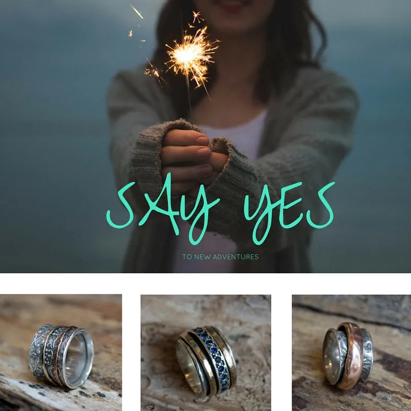 Sterling silver ring, spinner ring, botanical ring, spinning ring, wide silver band, meditation ring, filigree ring  - Morning bird R1209E