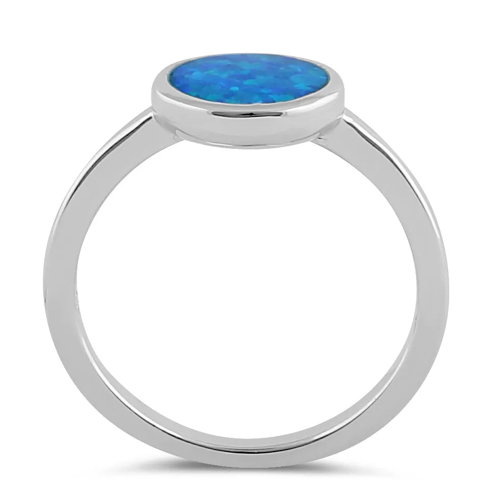 Sterling Silver Simple Round Blue Opal Ring