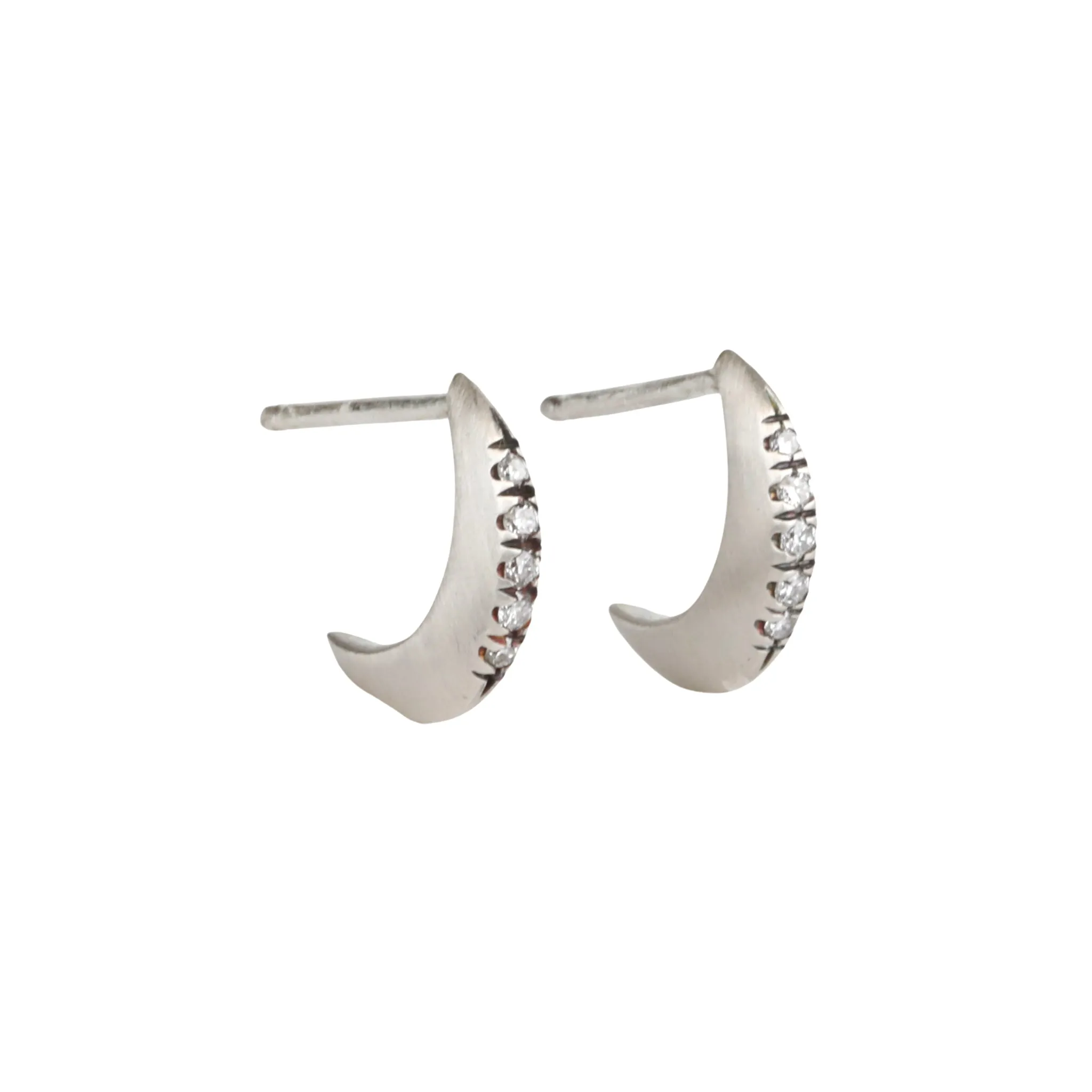 Sterling Silver Small Open "Kulua" Grey Hoop Earrings with Diamonds