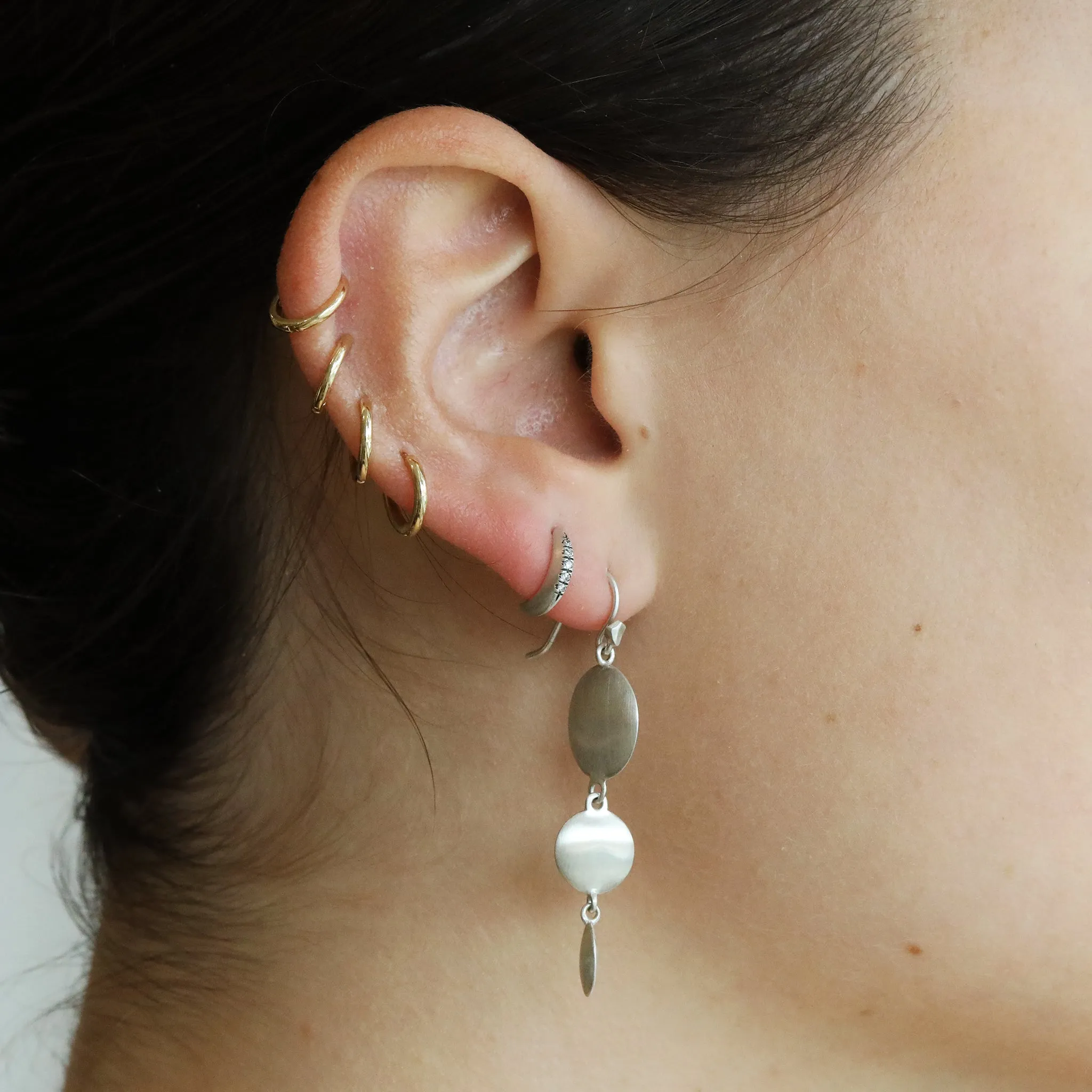 Sterling Silver Small Open "Kulua" Grey Hoop Earrings with Diamonds
