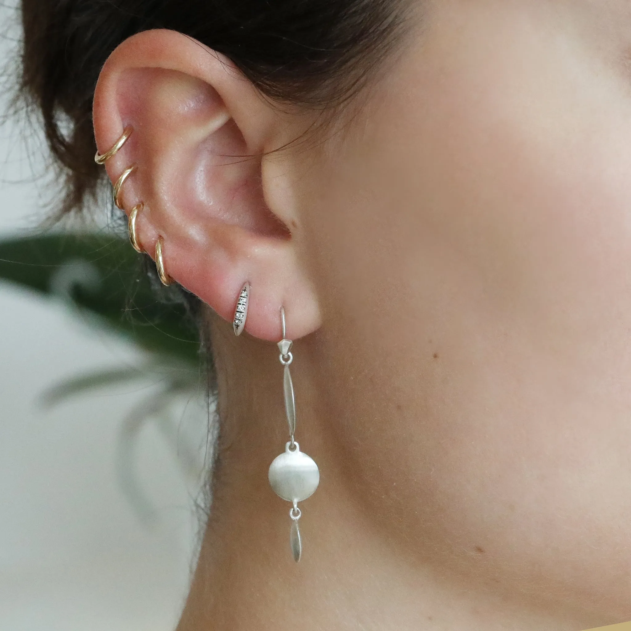 Sterling Silver Small Open "Kulua" Grey Hoop Earrings with Diamonds
