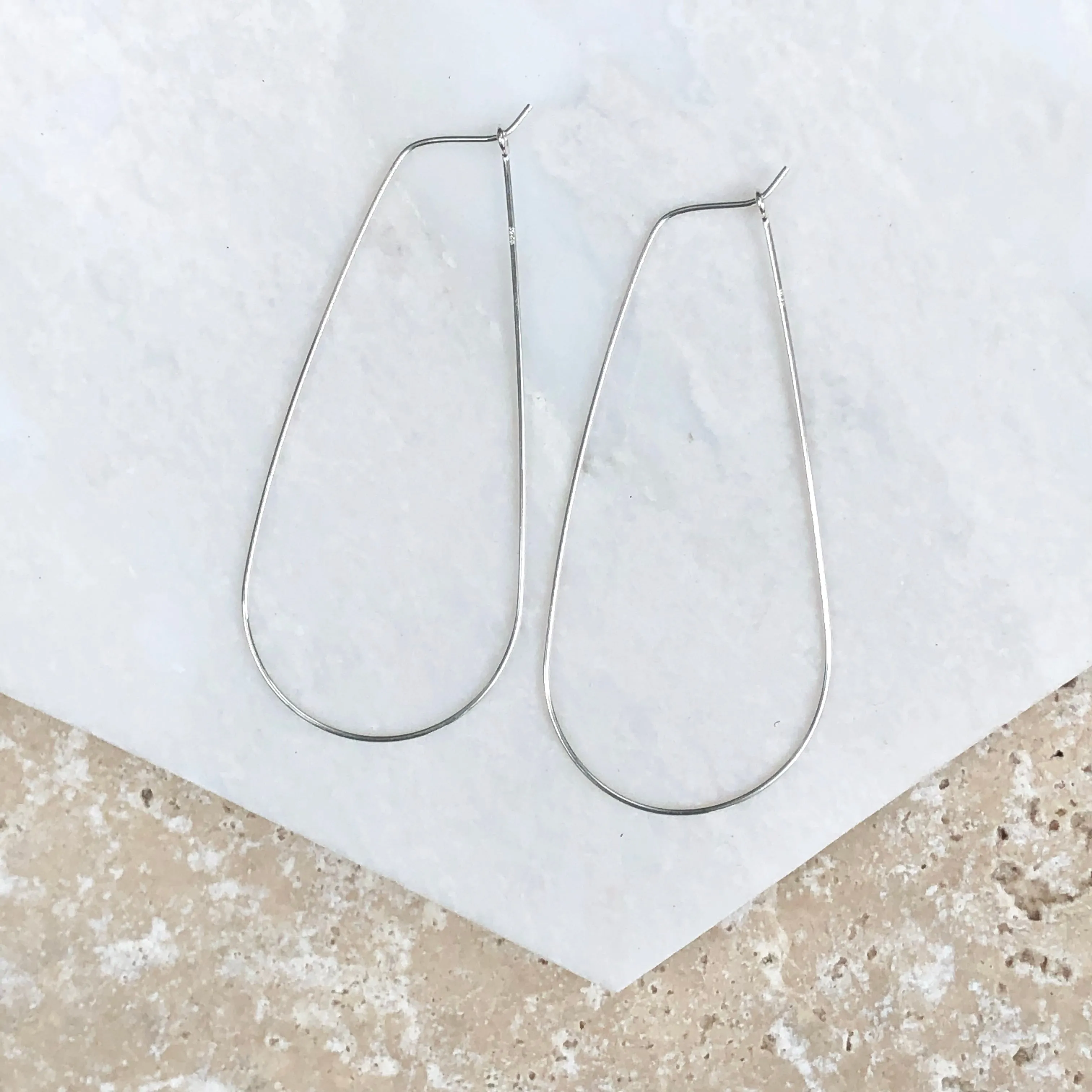 Sterling Silver Teardrop Wire Hoop Earrings 60mm