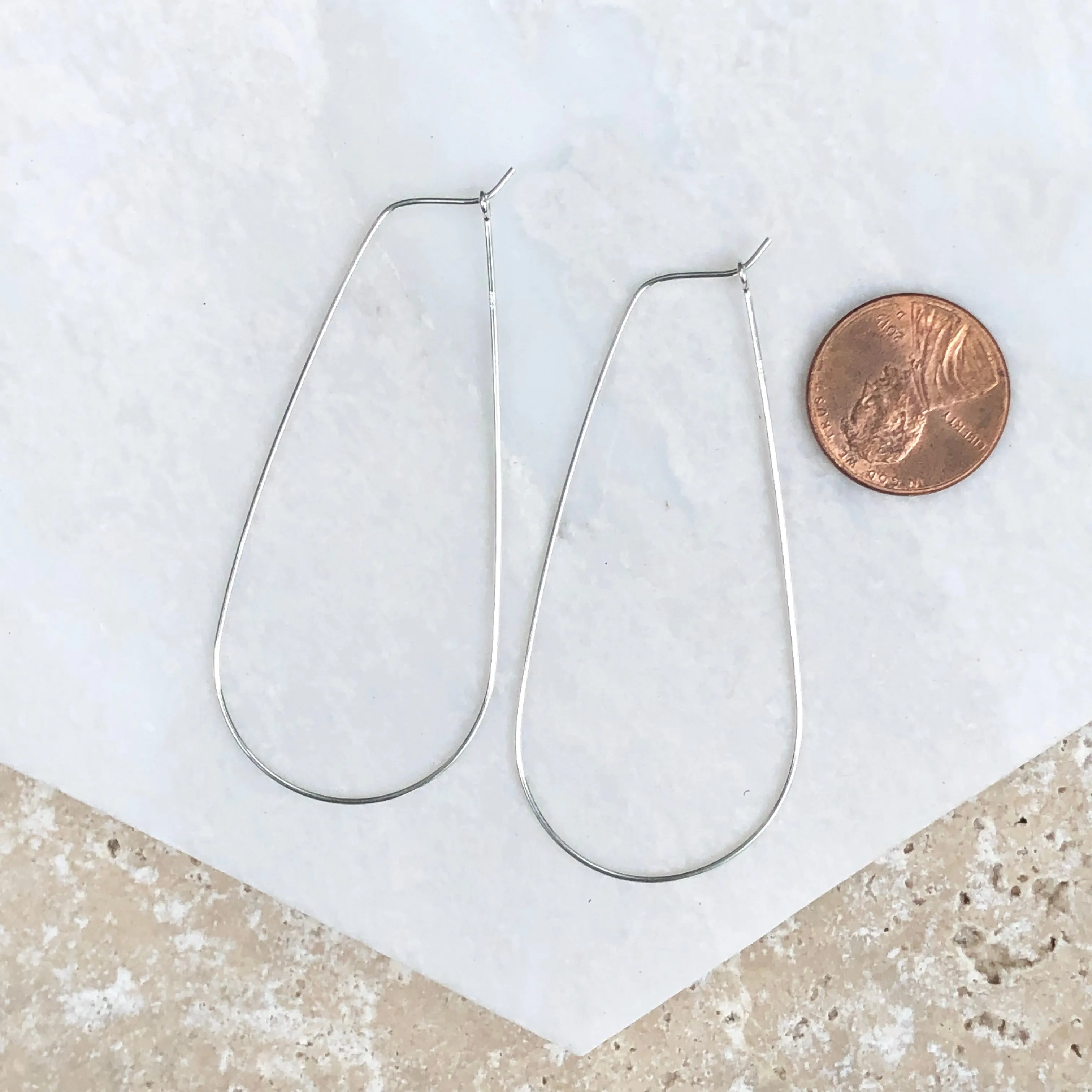 Sterling Silver Teardrop Wire Hoop Earrings 60mm