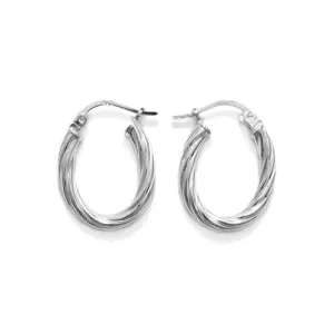 Sterling Silver Twist Thin Oval Hoop Earrings. Available in 2 Sizes.