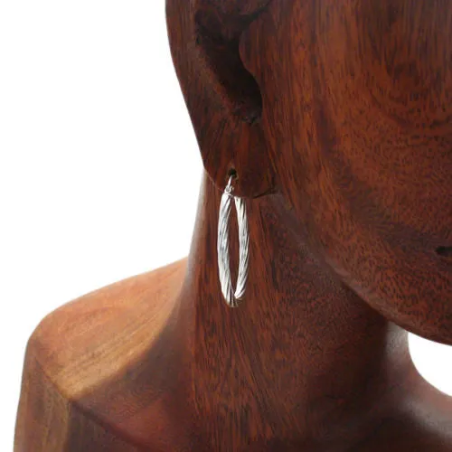 Sterling Silver Twist Thin Oval Hoop Earrings. Available in 2 Sizes.