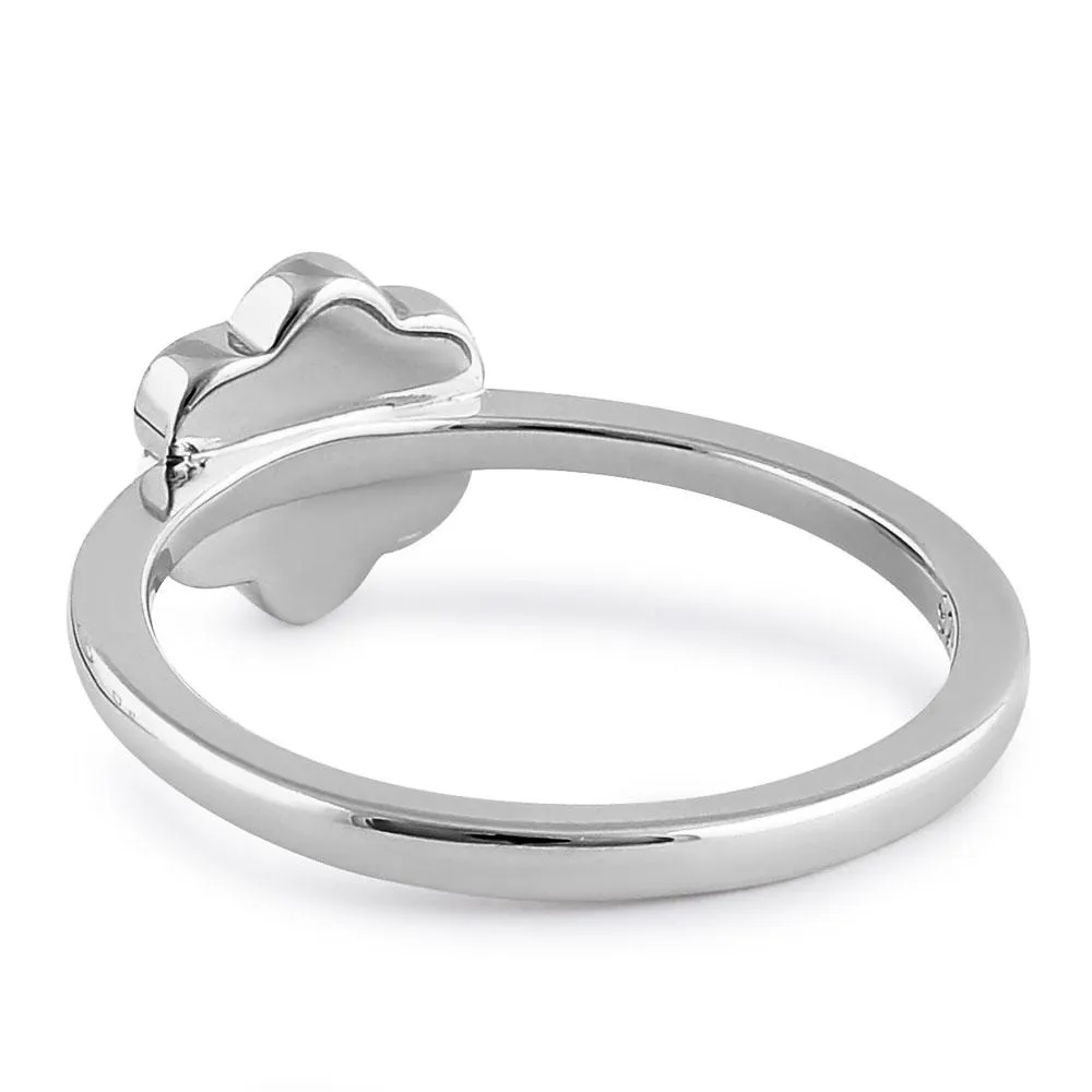 Sterling Silver White Lab Opal Leaflet Flower Ring