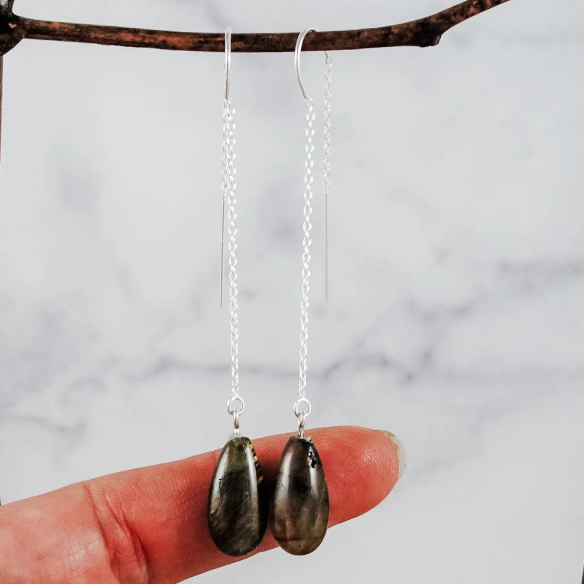 Stone Threader Earrings - Sterling Silver