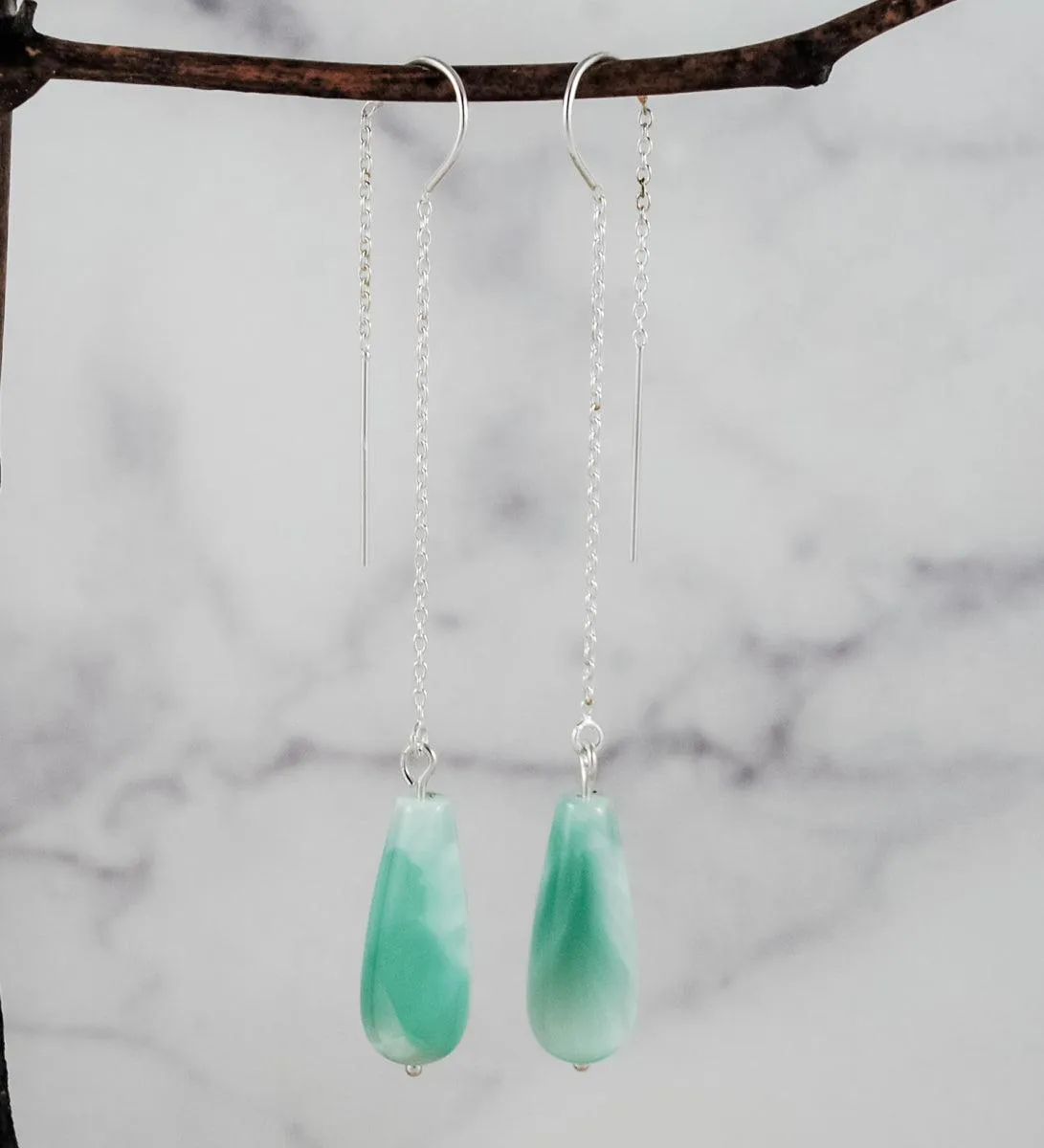 Stone Threader Earrings - Sterling Silver