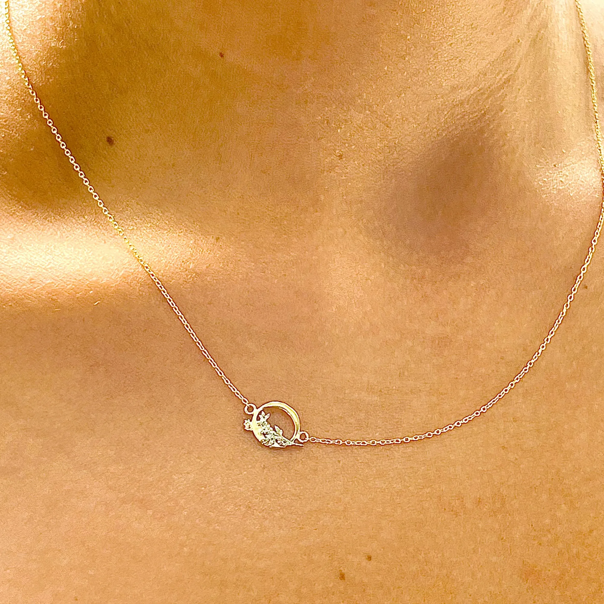 Stunning minimalist Design 14K Solid Yellow And White Gold Tree Of Life In Circle of Love Life Pendent Necklace Wedding Bridal Gift