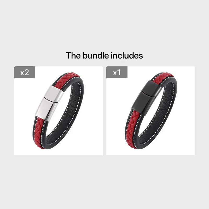 Stylish Red Leather Bracelet with Stainless Steel Buckle