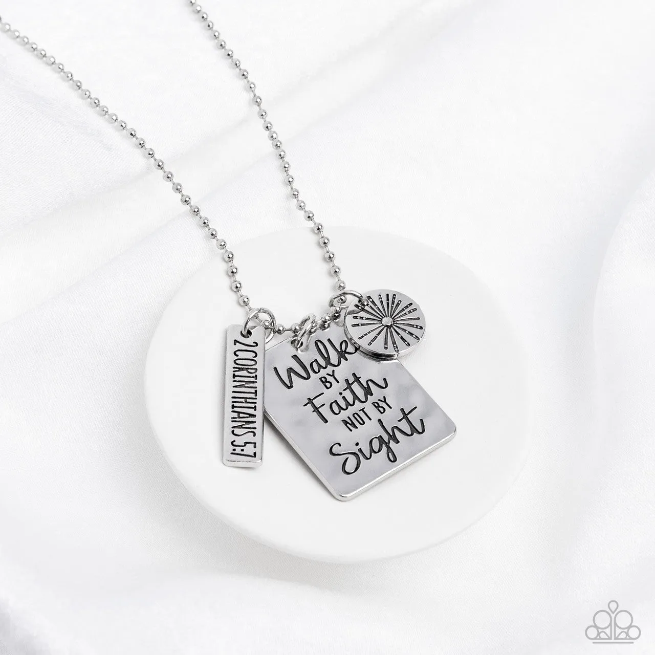 Sunshine Sight - Silver - "Walk by Faith Not by Sight" Inspirational Religious Paparazzi Short Necklace
