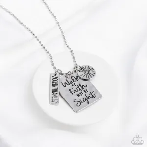 Sunshine Sight - Silver - "Walk by Faith Not by Sight" Inspirational Religious Paparazzi Short Necklace