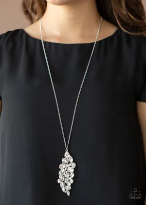Take a Final BOUGH - White - Oversized Leaf Rhinestone Paparazzi Long Necklace - December 2020 Life of the Party Exclusive