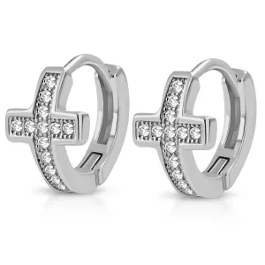 Teeny Hoop Cross Earrings