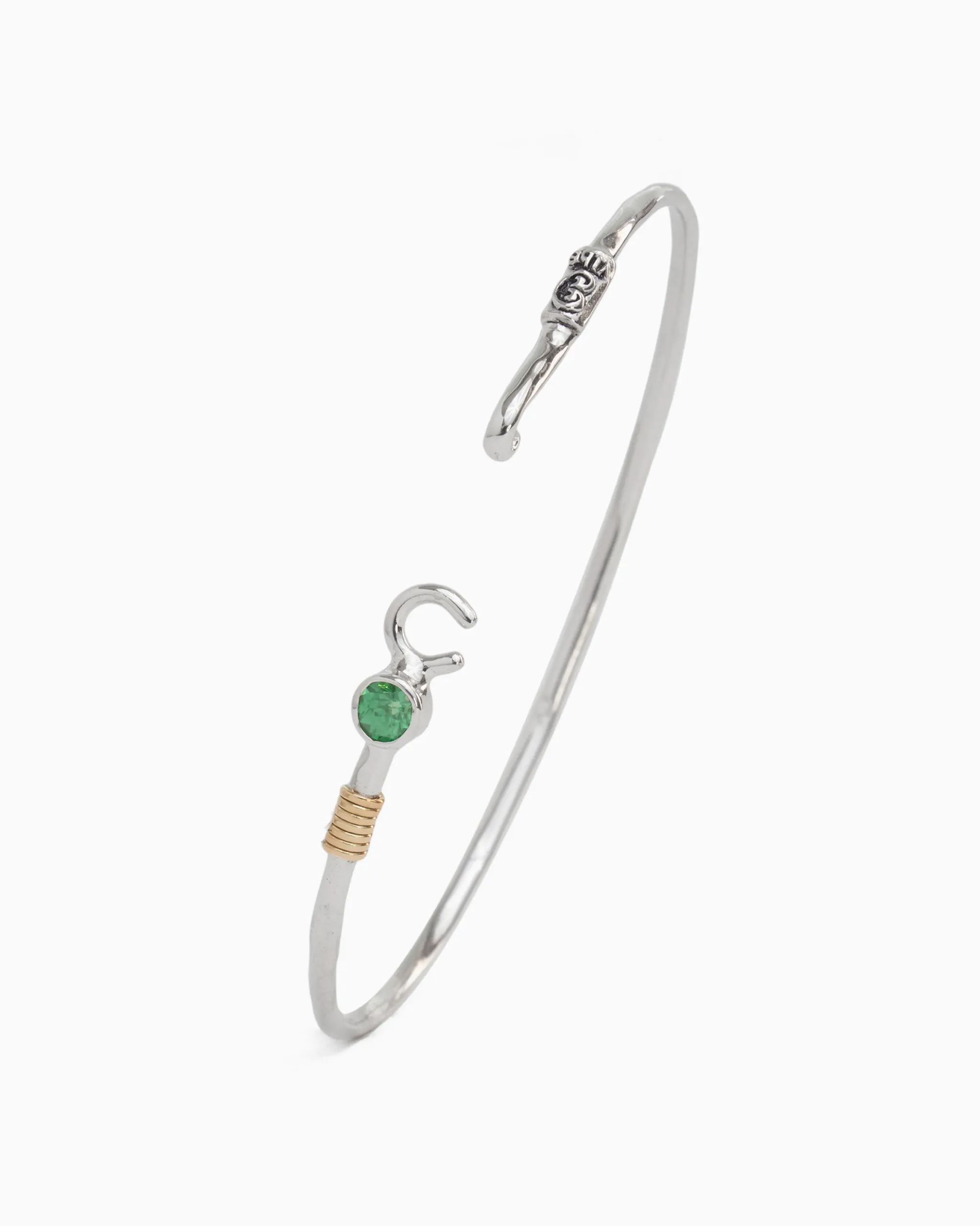 The Hook Bracelet with Stone, 2mm - Green Zircon
