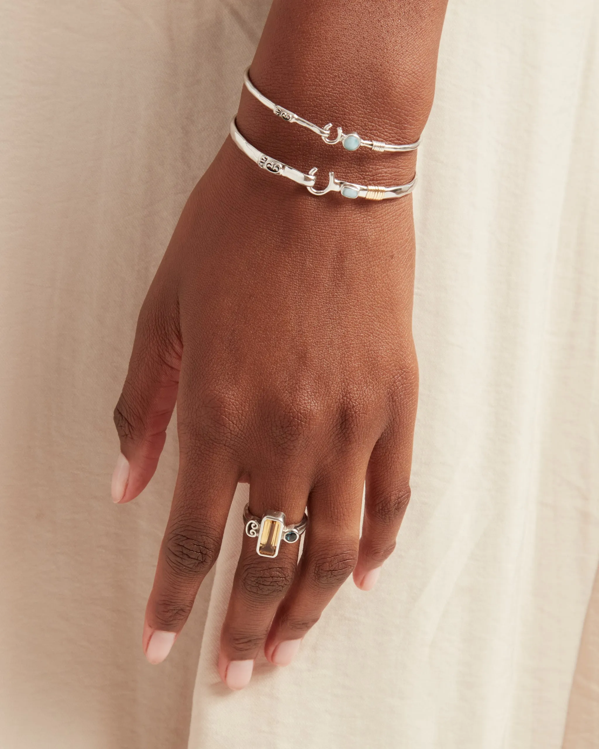 The Hook Bracelet with Stone, 2mm - Larimar