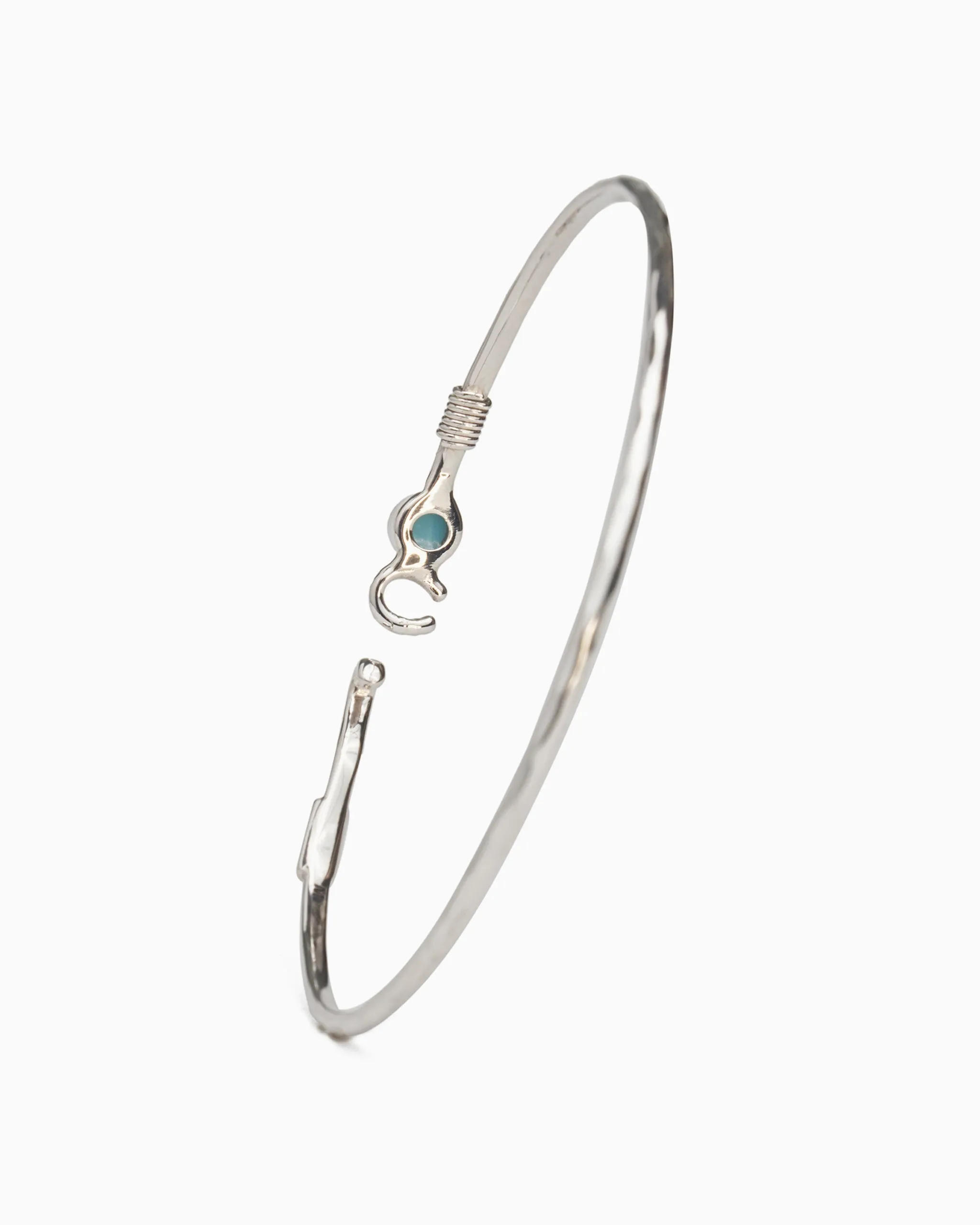The Hook Bracelet with Stone, 2mm - Larimar