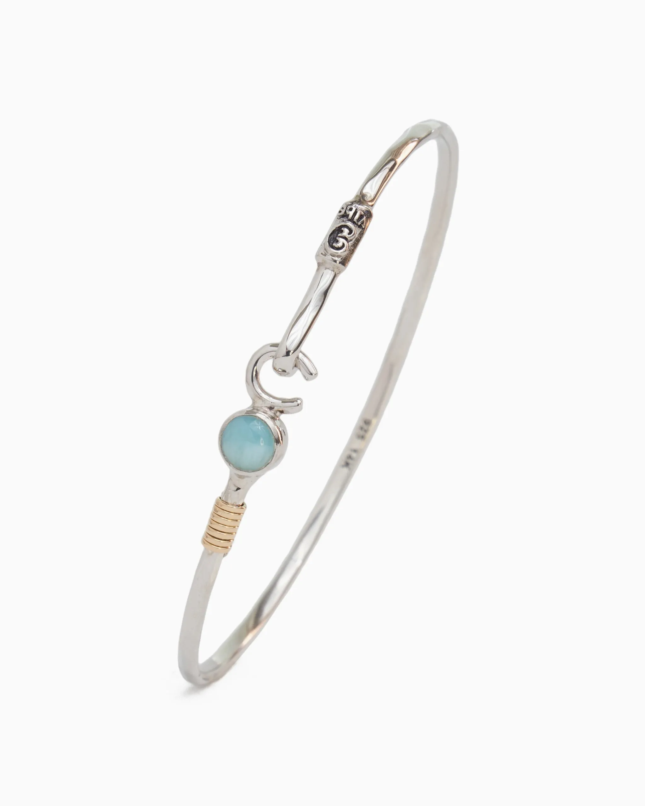 The Hook Bracelet with Stone, 2mm - Larimar