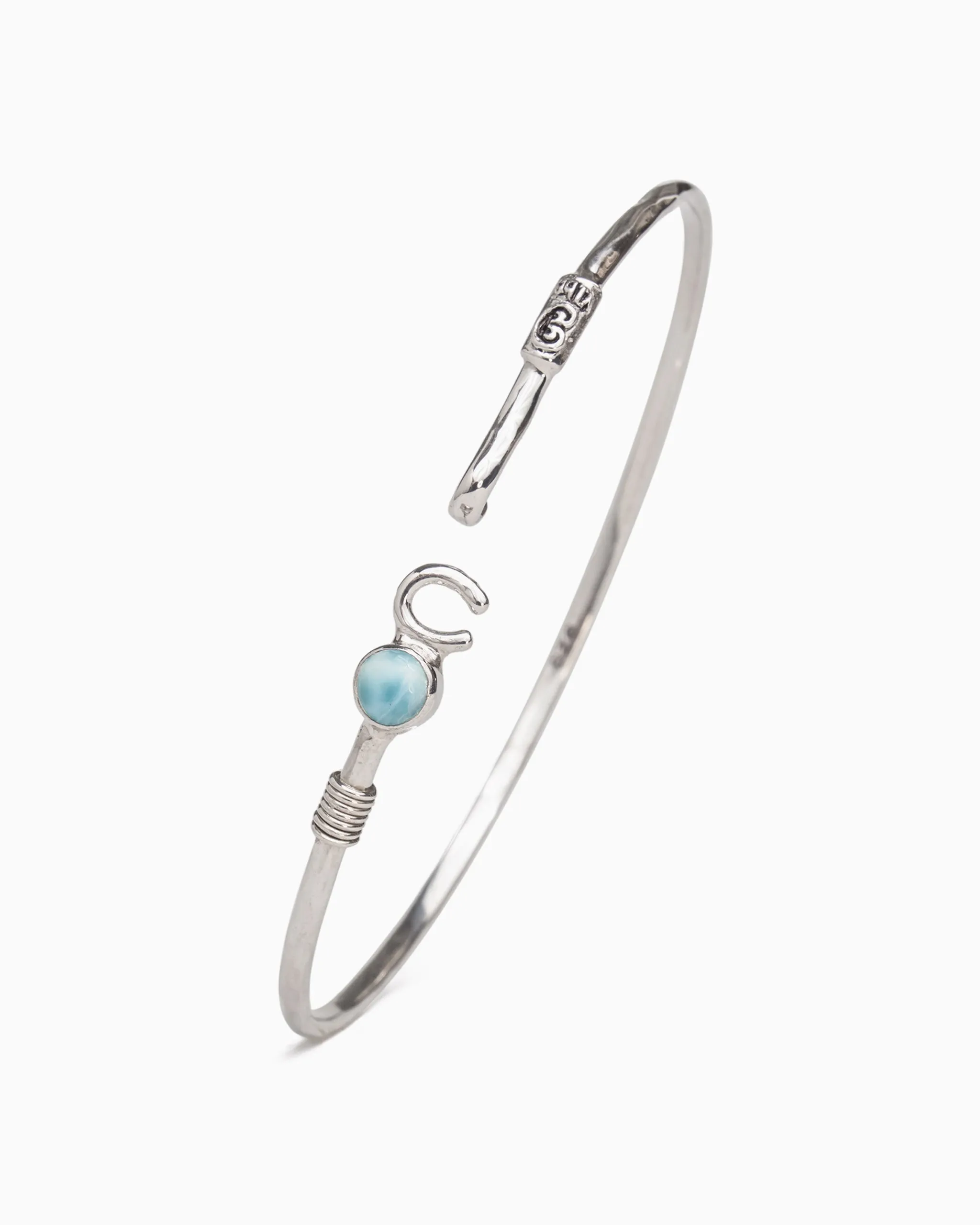 The Hook Bracelet with Stone, 2mm - Larimar