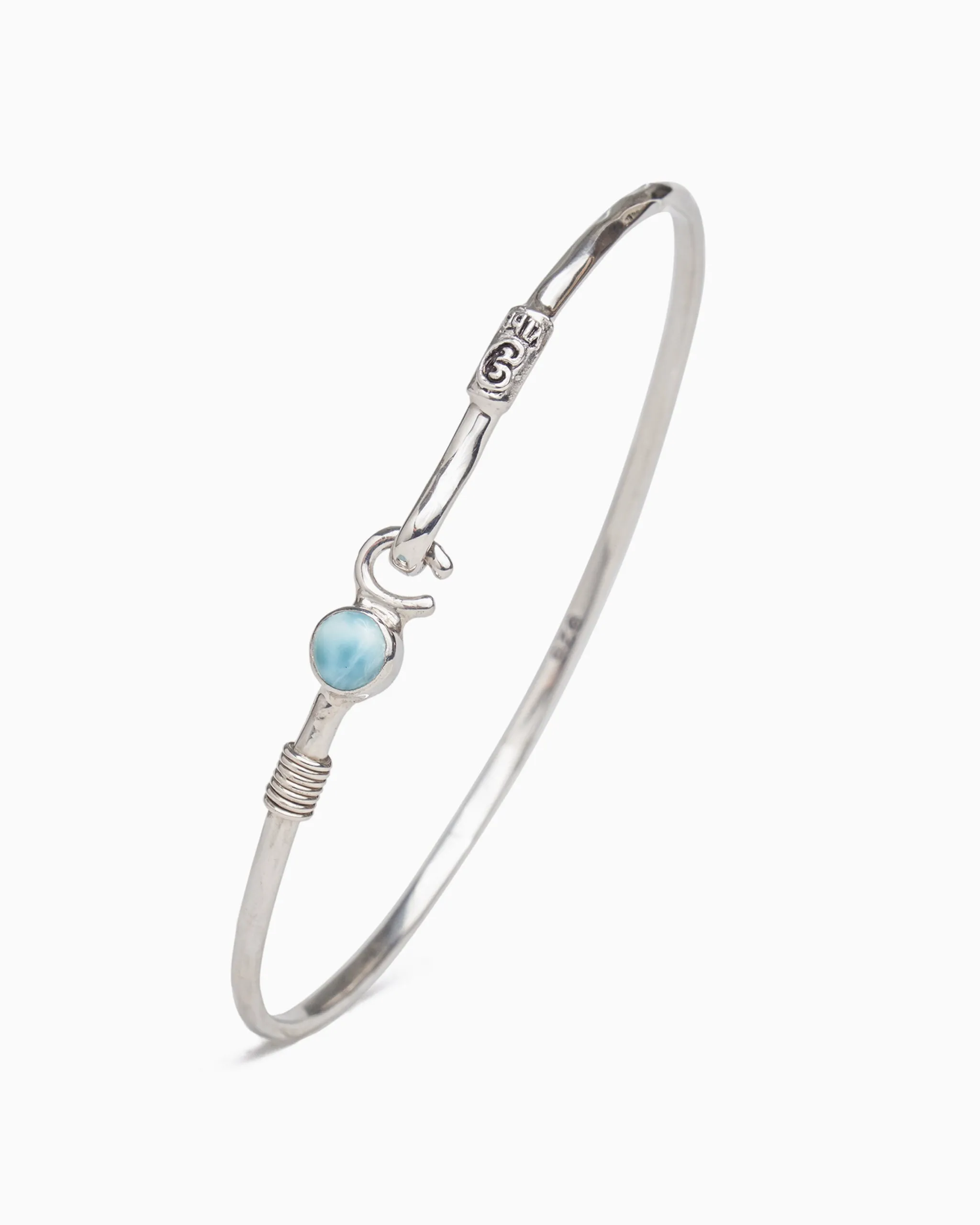 The Hook Bracelet with Stone, 2mm - Larimar