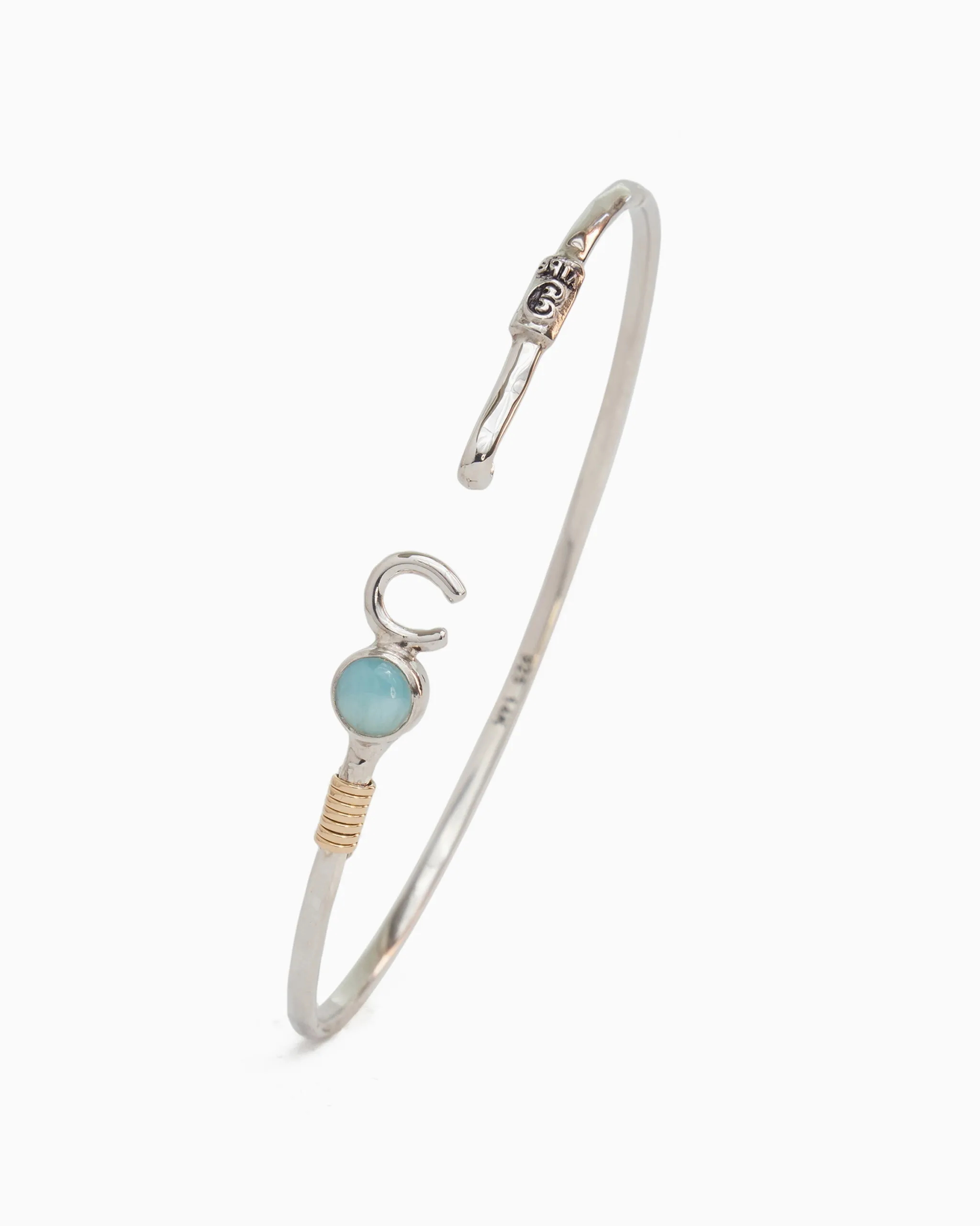 The Hook Bracelet with Stone, 2mm - Larimar