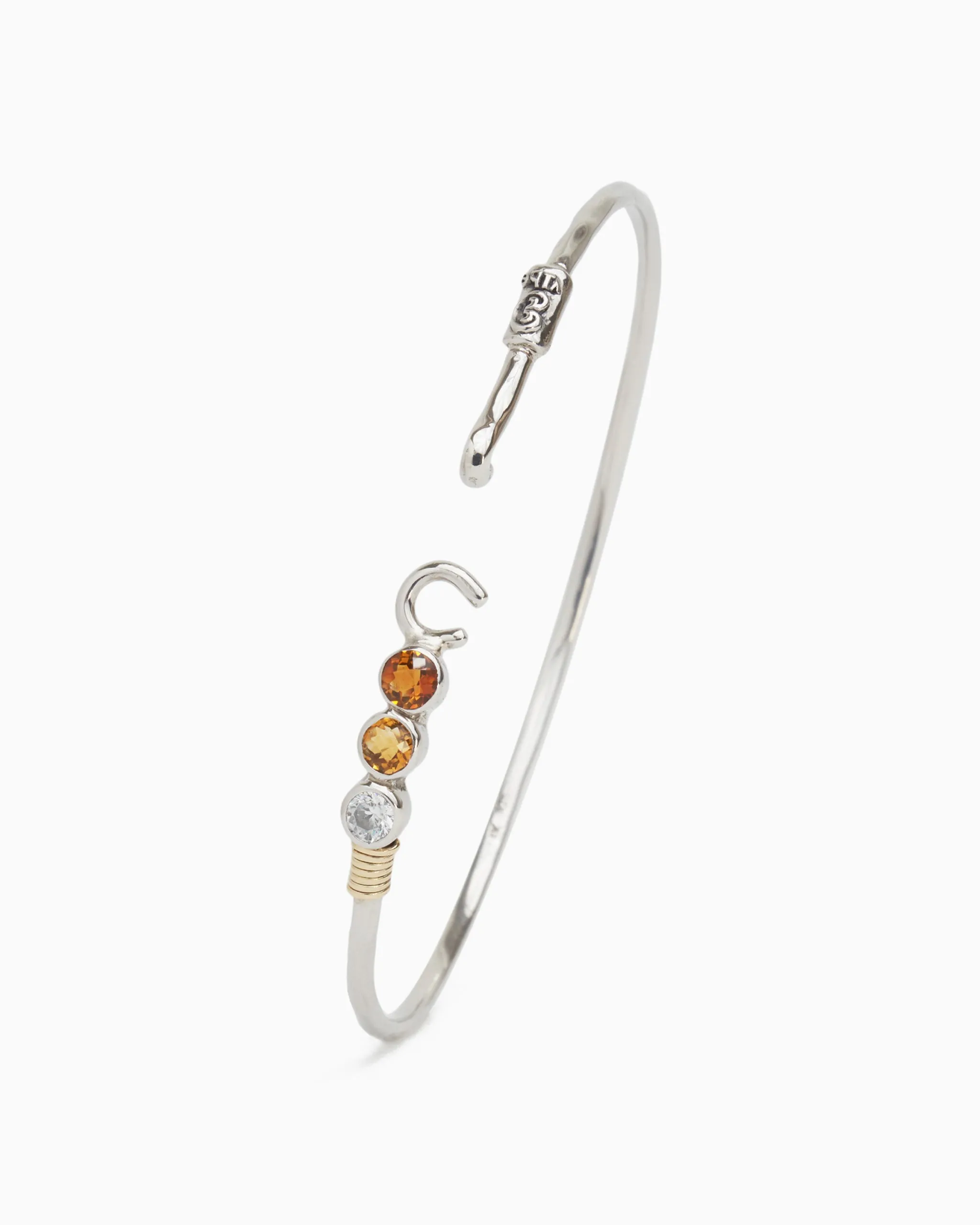 The Hook Bracelet with Triple Stones, 2mm - Honey Citrine, Lemon Citrine, White Zircon