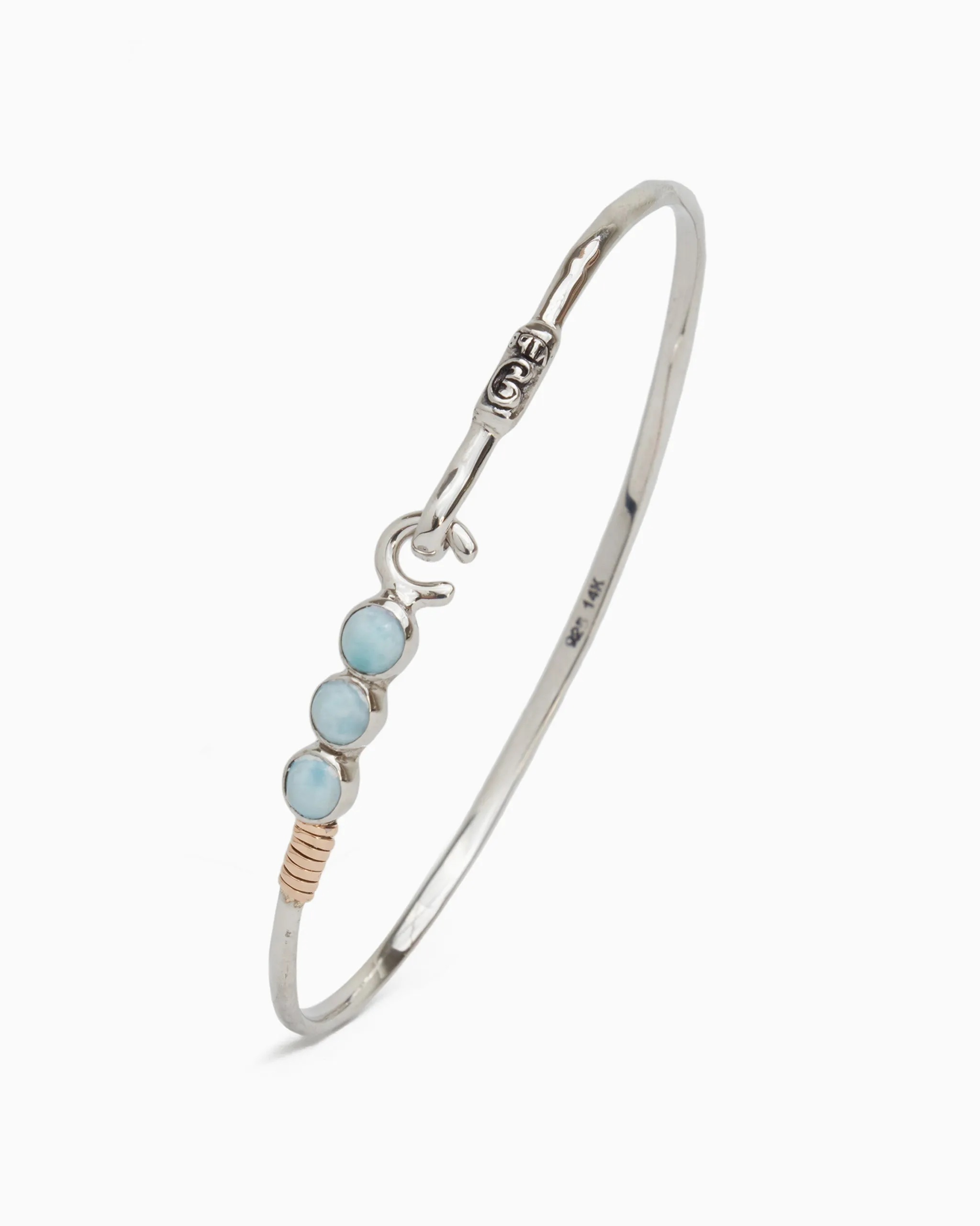 The Hook Bracelet with Triple Stones, 2mm - Triple Larimar