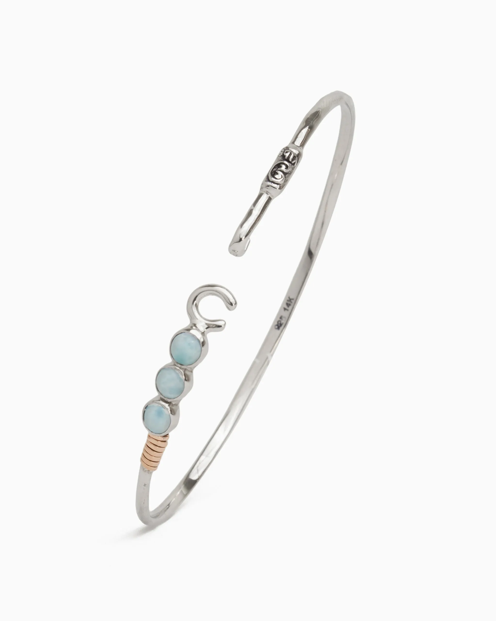 The Hook Bracelet with Triple Stones, 2mm - Triple Larimar