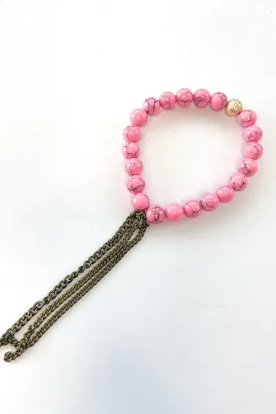 THE PINK MARBLE GEMSTONE WITH CHAIN TASSEL BRACELET